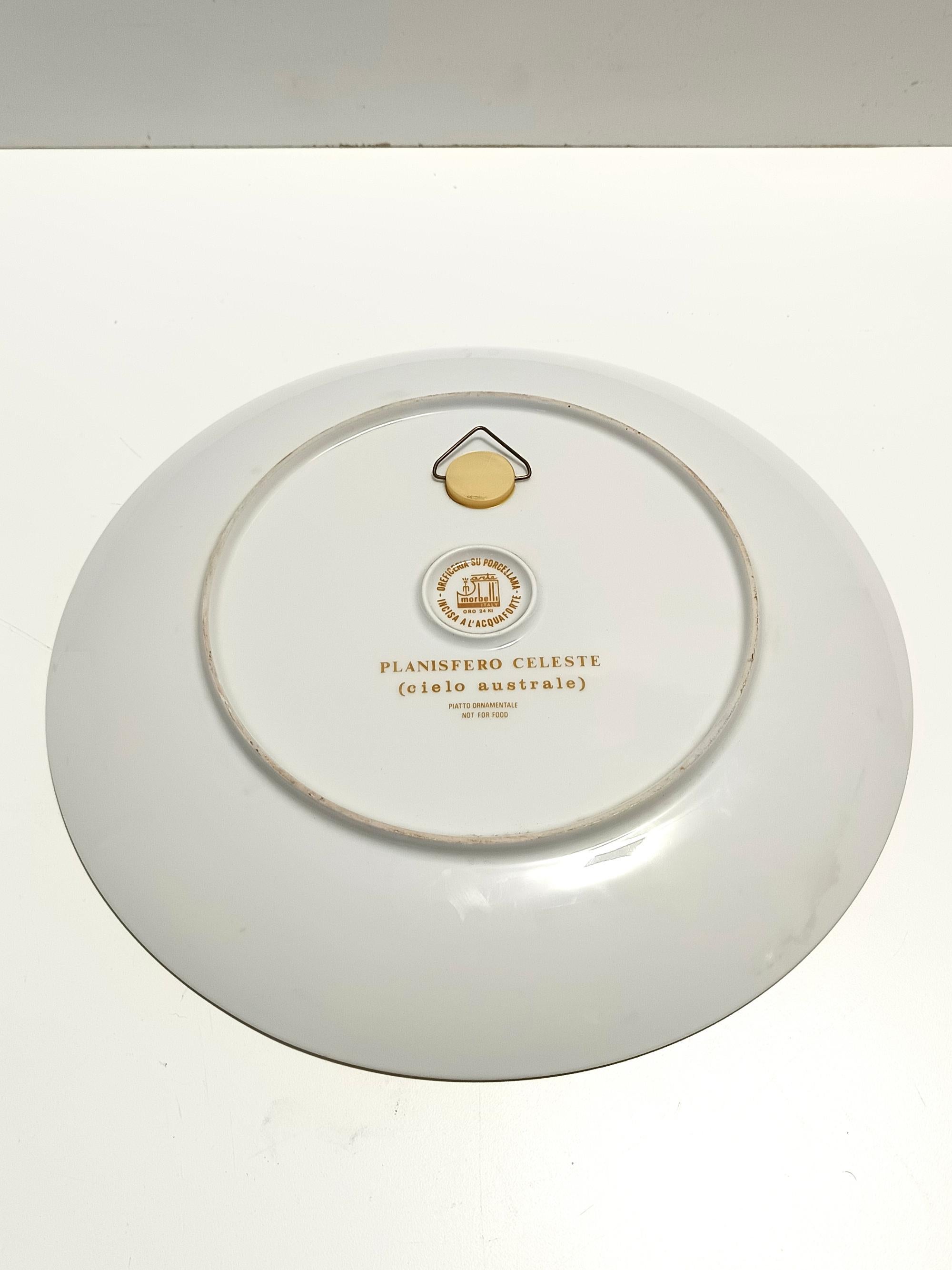 Italiano Piatto da parete in porcellana bianca e oro 24k Morbelli 