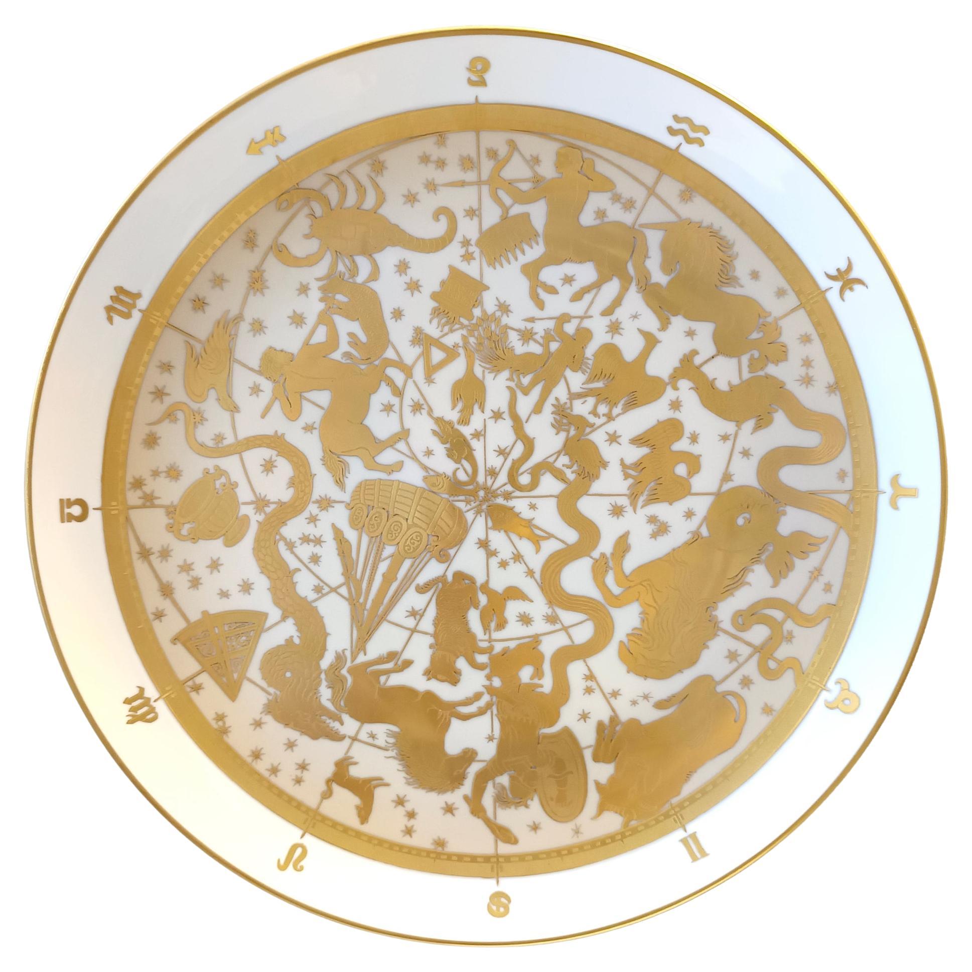Morbelli 24-Karat-Wandteller aus Gold und weißem Porzellan „Planisfero Celeste“, Italien