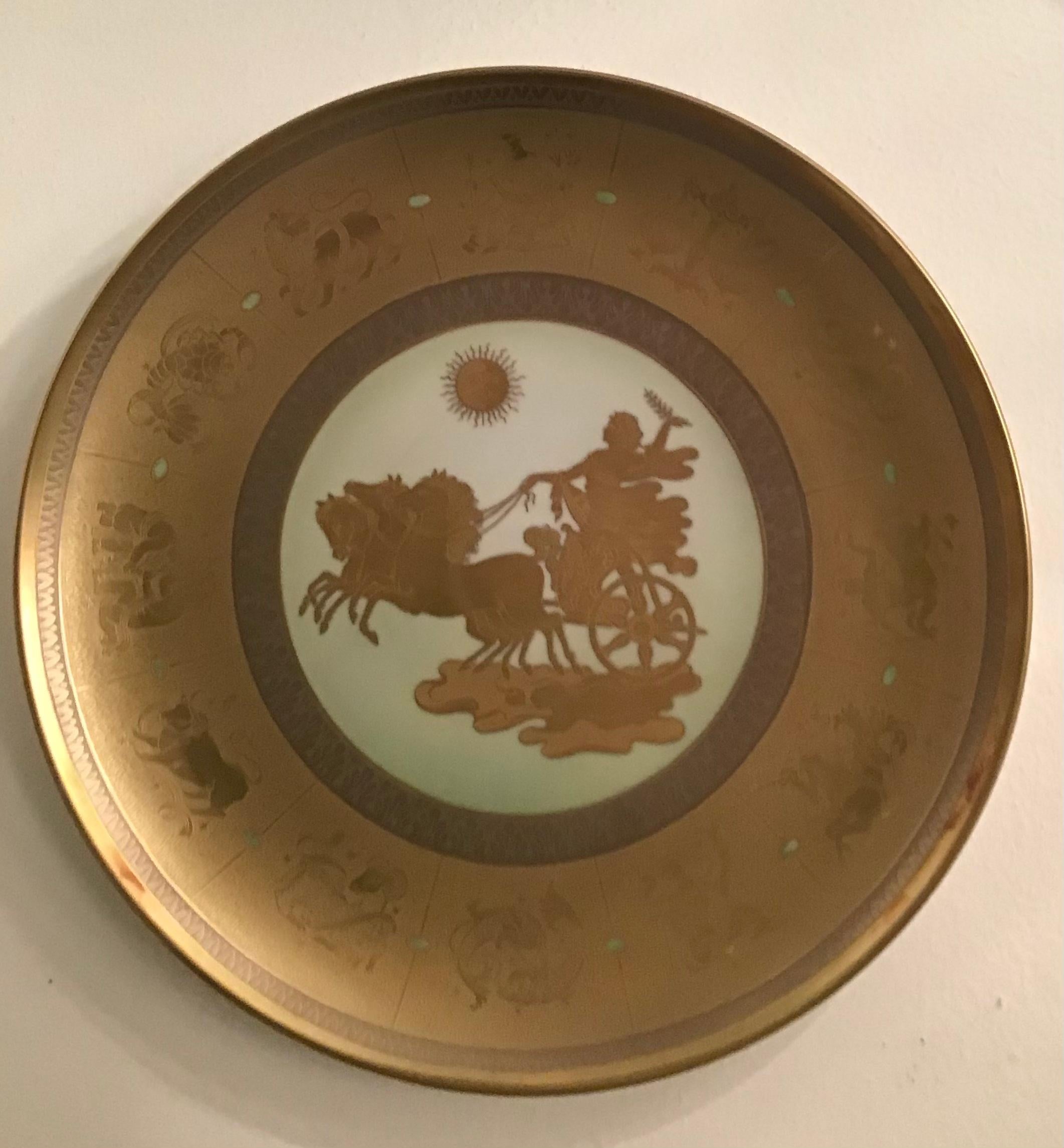 Morbelli Il Giorno Porzellan-Wandteller aus reinem Gold, 1960, Italien (Italienisch) im Angebot
