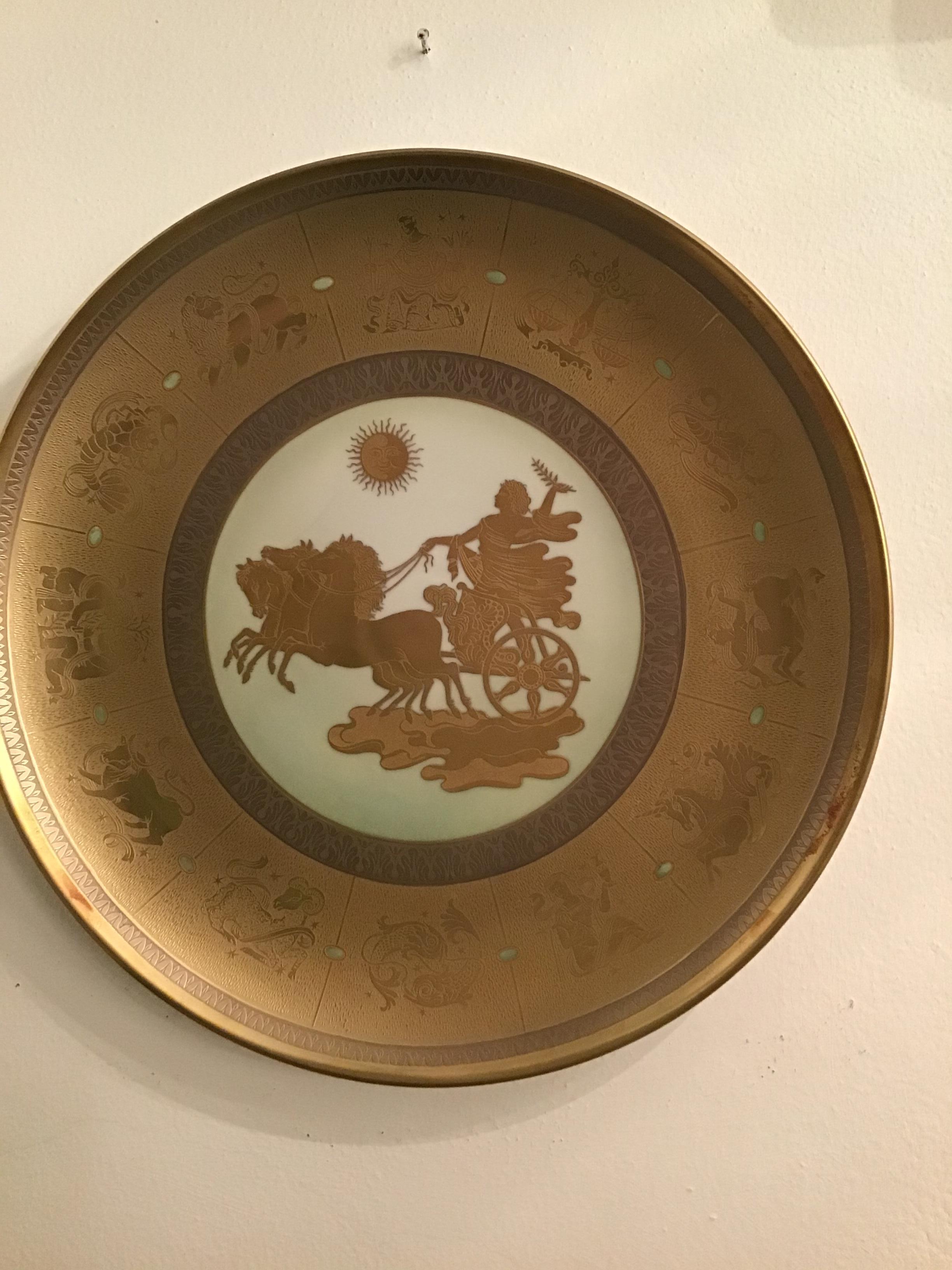 Morbelli Il Giorno Porzellan-Wandteller aus reinem Gold, 1960, Italien im Zustand „Hervorragend“ im Angebot in Milano, IT