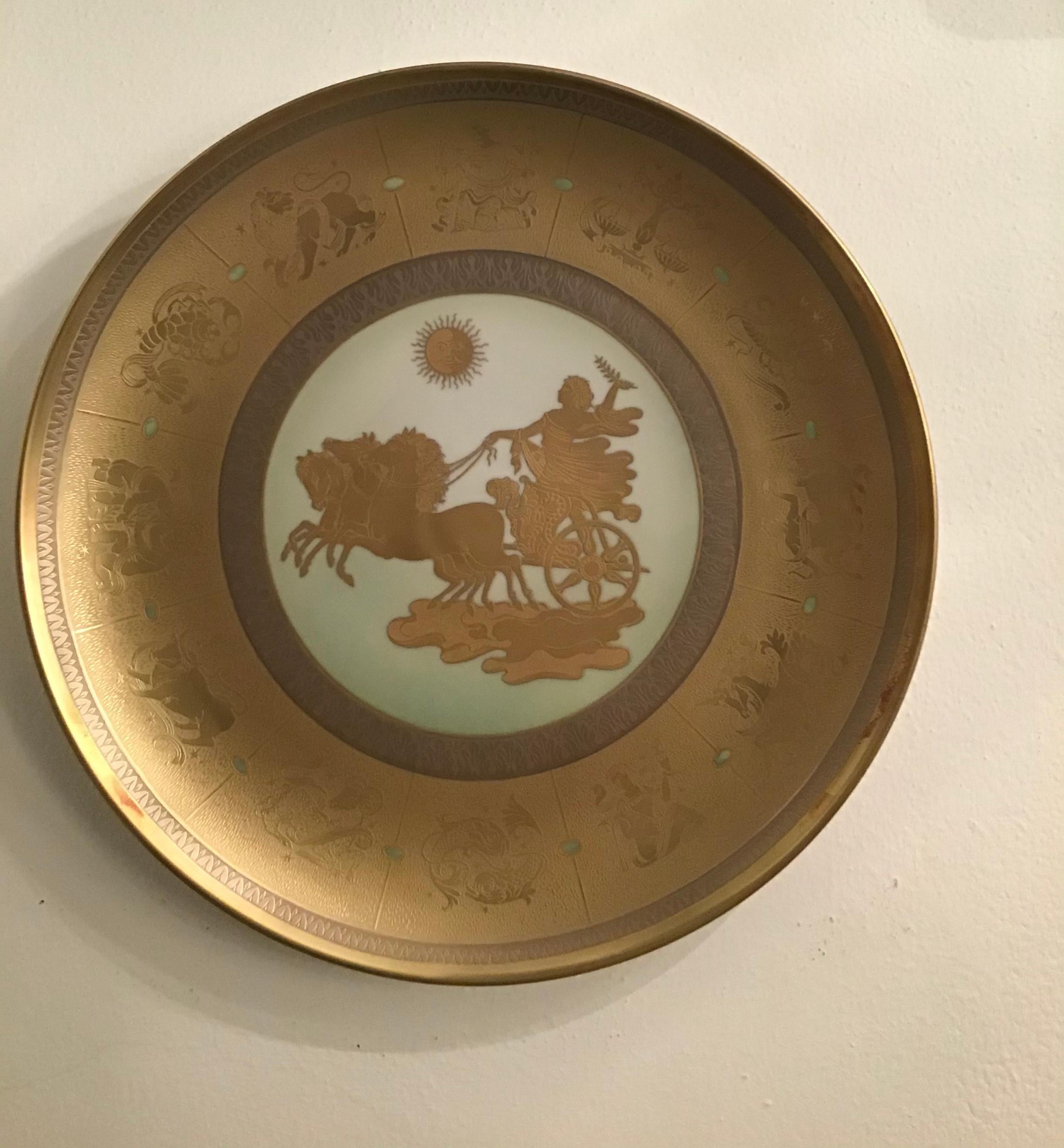 Morbelli Il Giorno Porzellan-Wandteller aus reinem Gold, 1960, Italien (Mitte des 20. Jahrhunderts) im Angebot