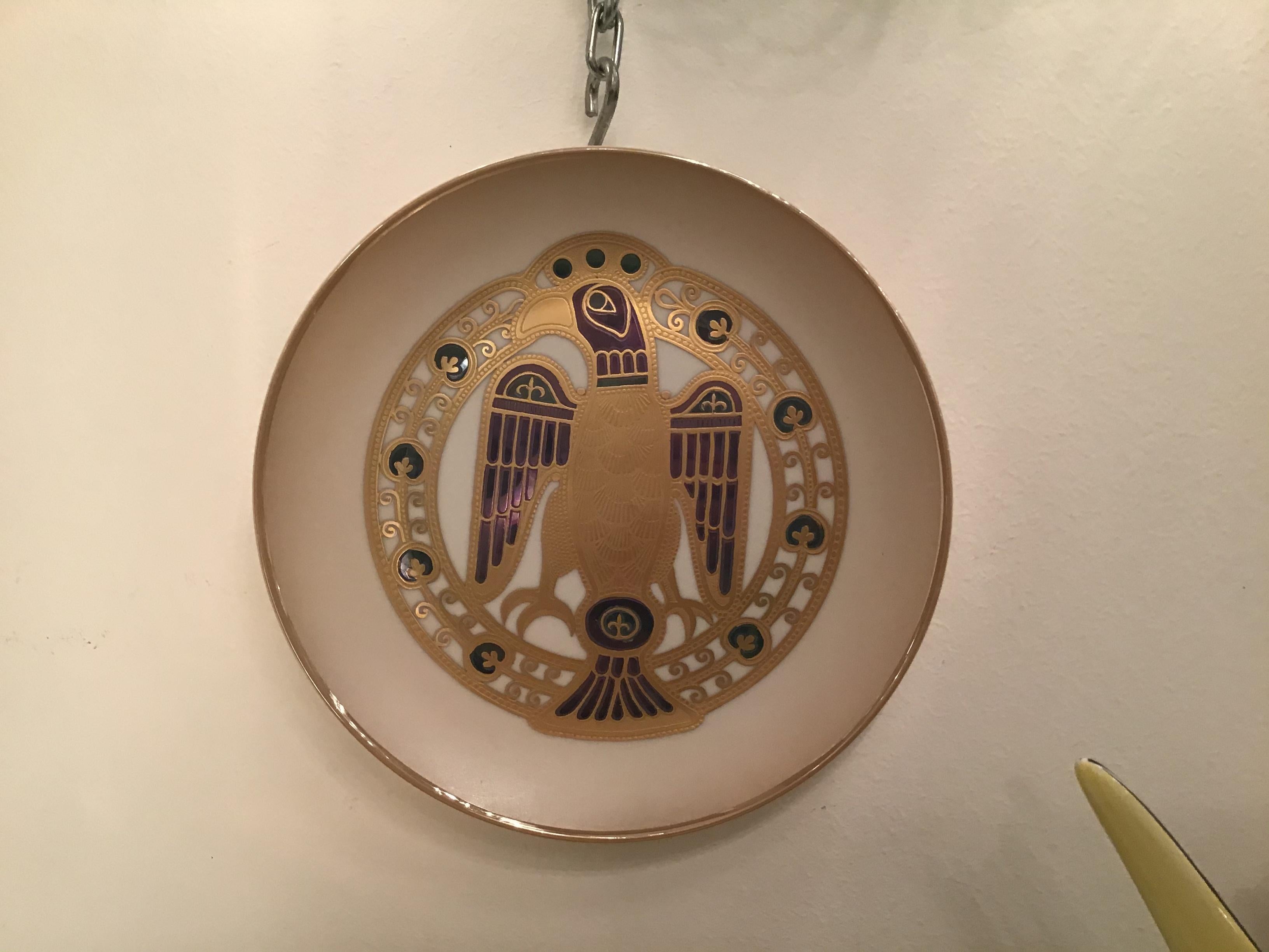 Morbelli Porcelain “Gioiellò Germany Wall Plate Worked with Pure Gold 1960 Italy For Sale 6