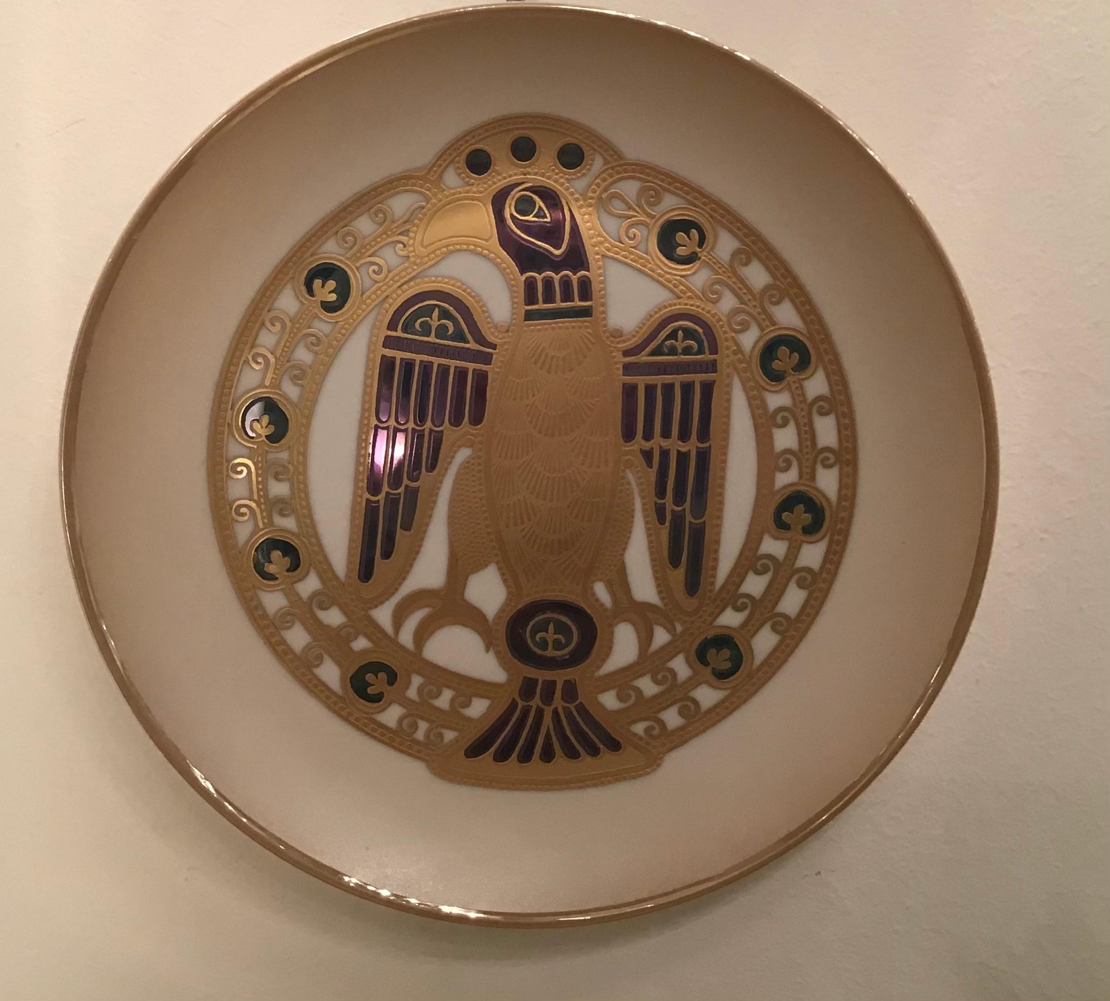 Morbelli Porcelain “Gioiellò Germany Wall Plate Worked with Pure Gold 1960 Italy For Sale 7