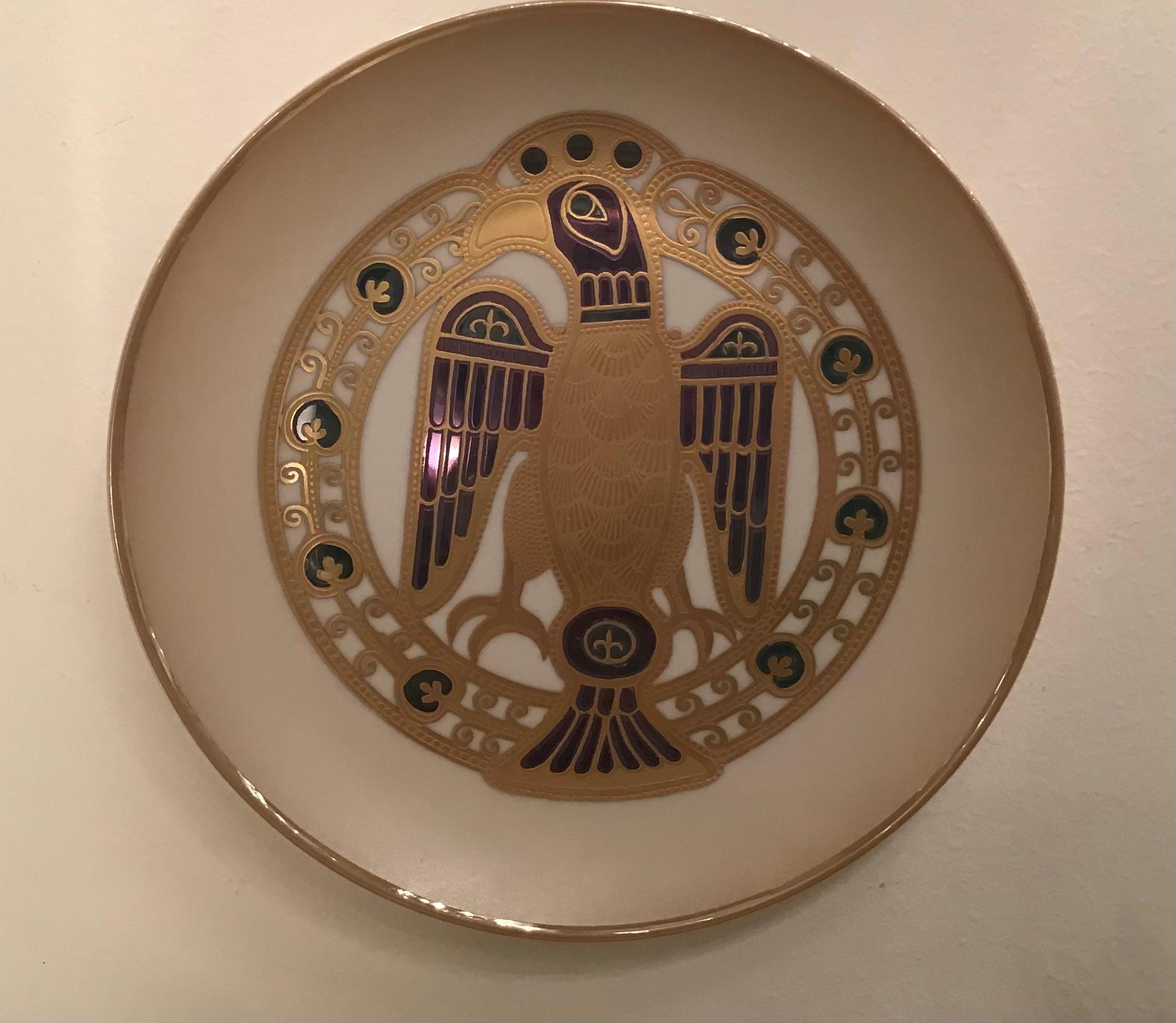 Morbelli Porcelain “Gioiellò Germany Wall Plate Worked with Pure Gold 1960 Italy For Sale 8