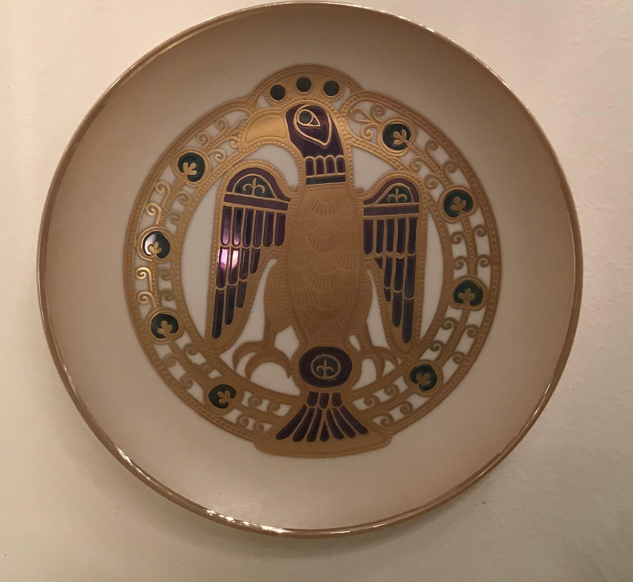 Morbelli Porcelain “Gioiellò Germany Wall Plate Worked with Pure Gold 1960 Italy For Sale 9