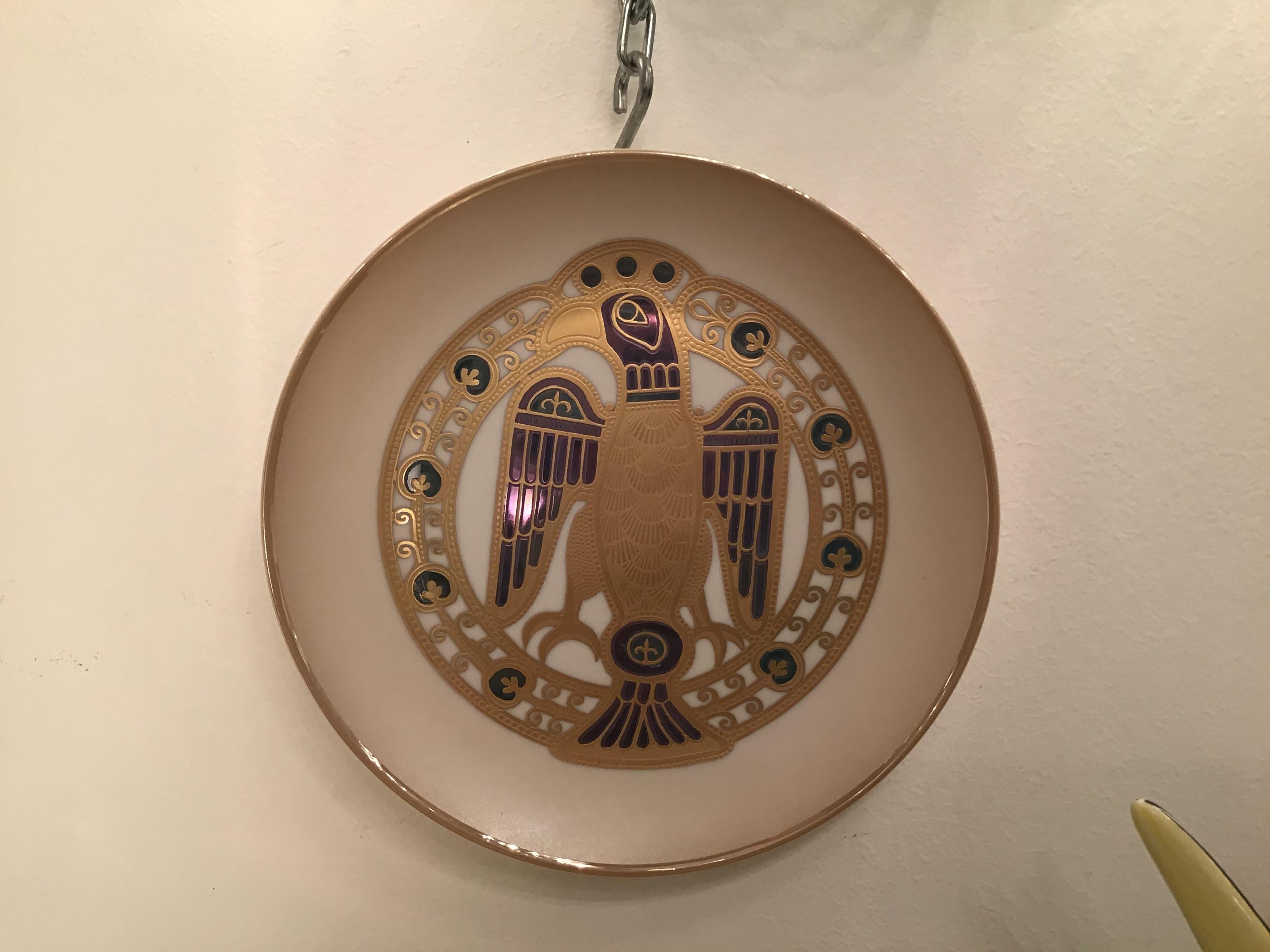 Morbelli Porcelain “Gioiellò Germany Wall Plate Worked with Pure Gold 1960 Italy For Sale 10