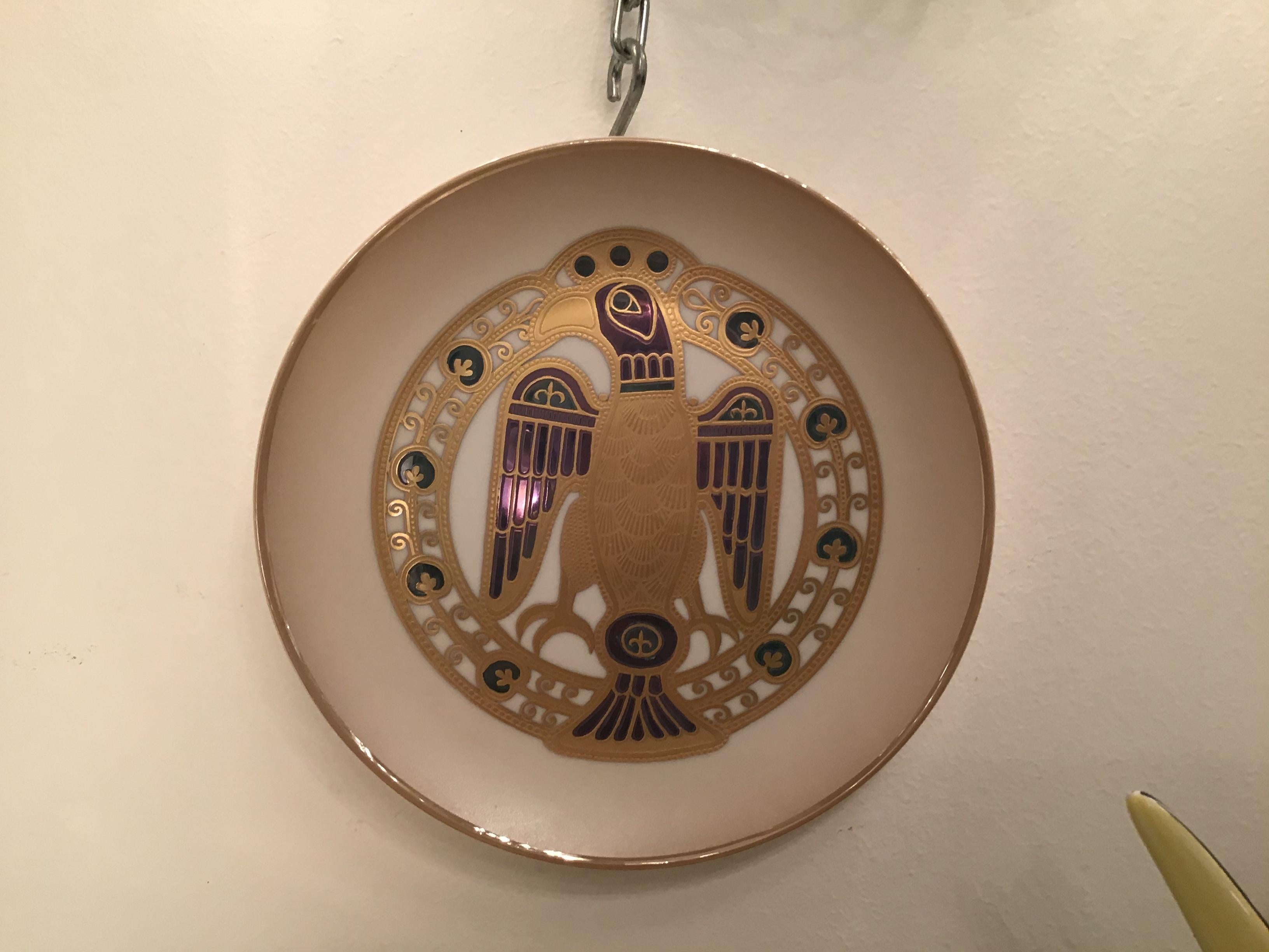 Morbelli Porcelain “Gioiellò Germany Wall Plate Worked with Pure Gold 1960 Italy For Sale 11