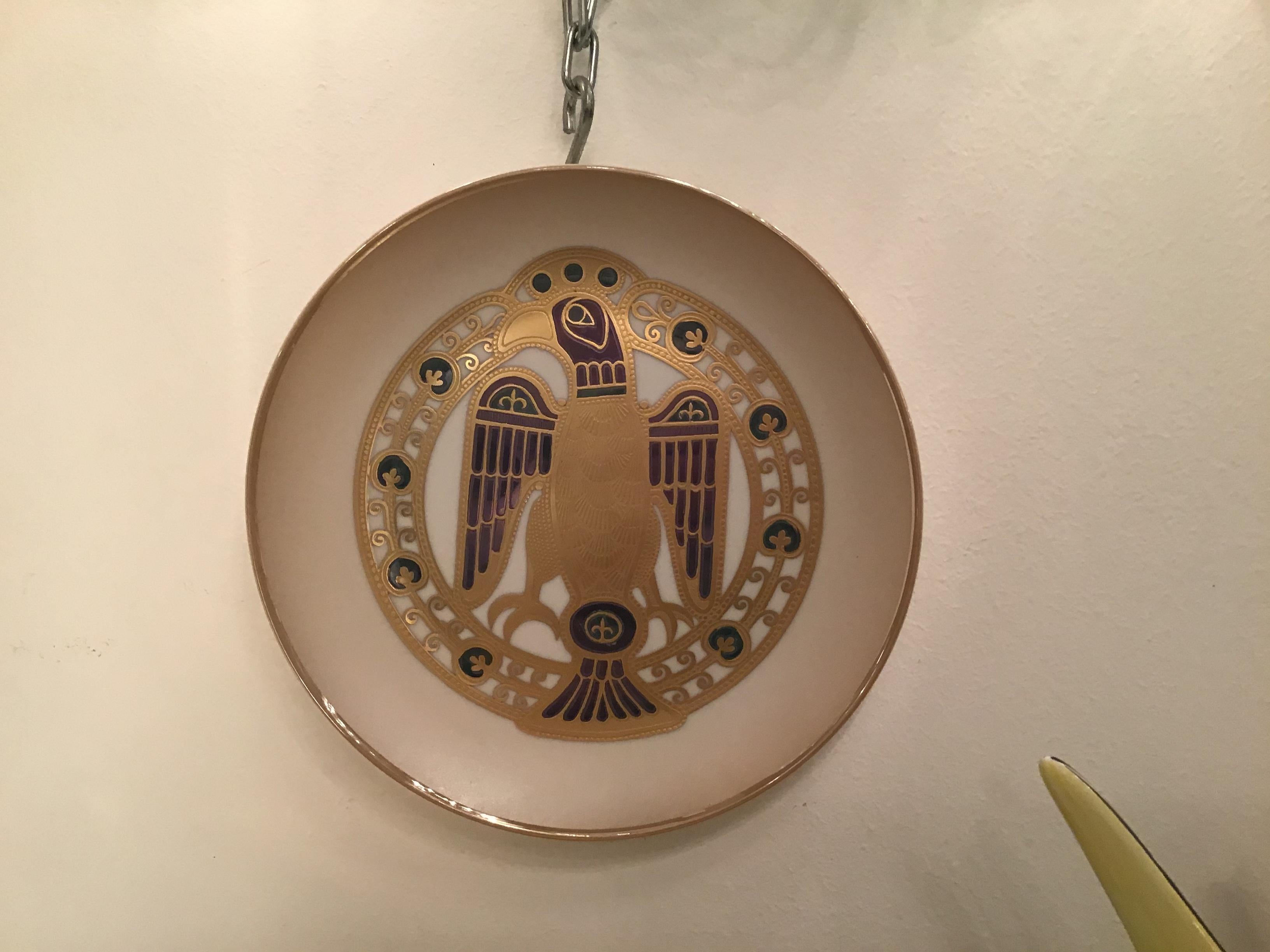 Late 20th Century Morbelli Porcelain “Gioiellò Germany Wall Plate Worked with Pure Gold 1960 Italy For Sale