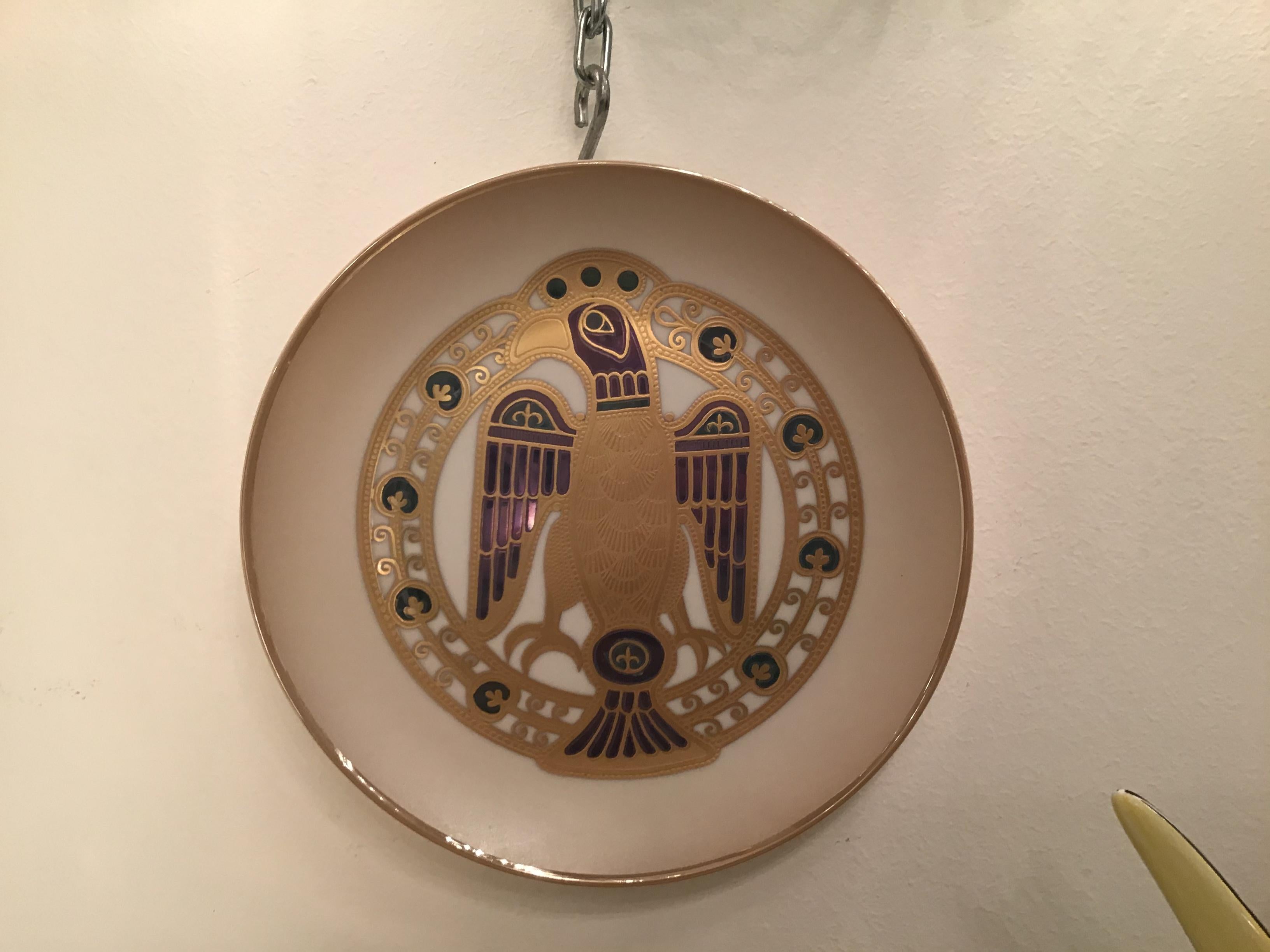 Morbelli Porcelain “Gioiellò Germany Wall Plate Worked with Pure Gold 1960 Italy For Sale 1