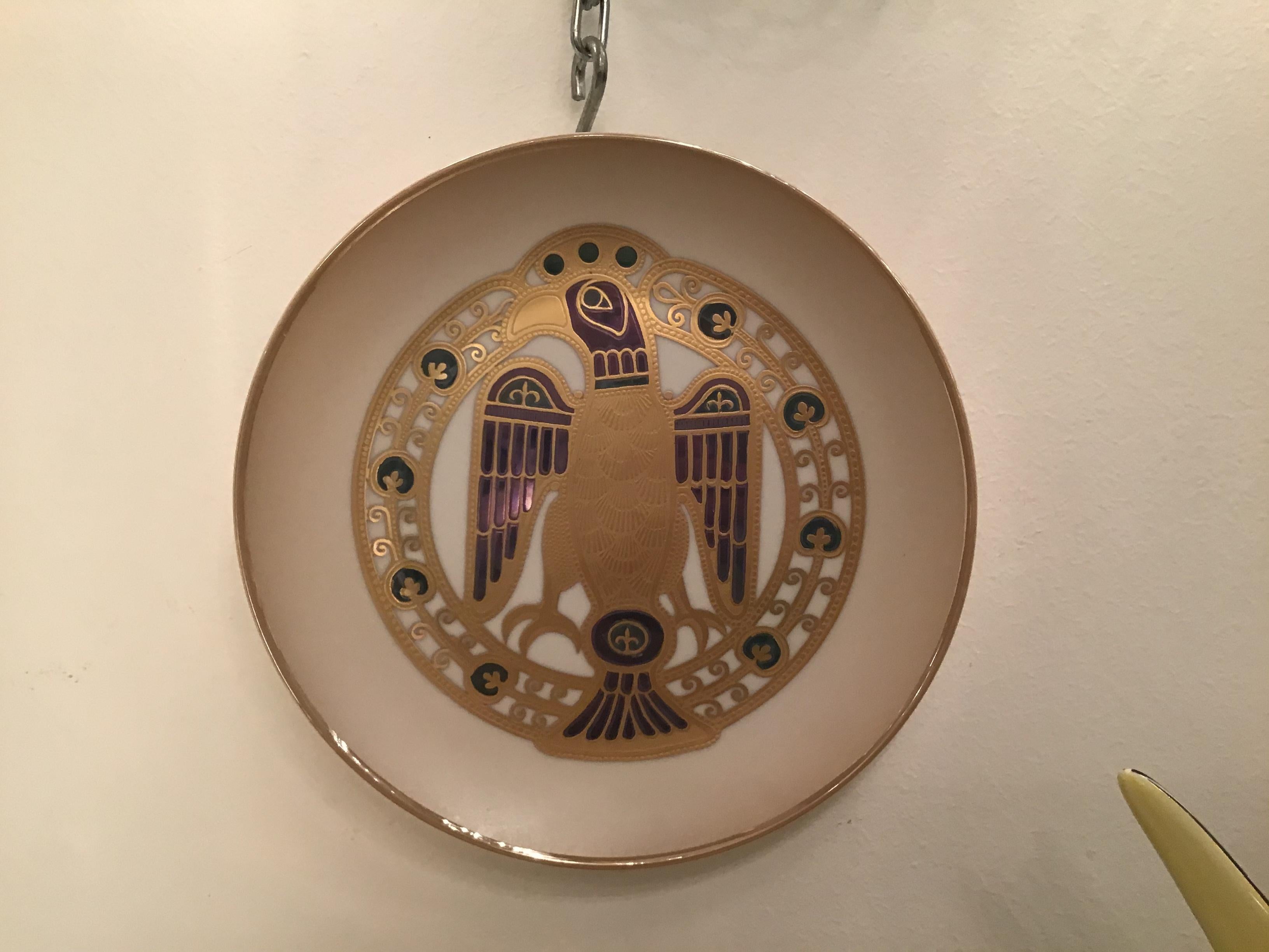 Morbelli Porcelain “Gioiellò Germany Wall Plate Worked with Pure Gold 1960 Italy For Sale 2