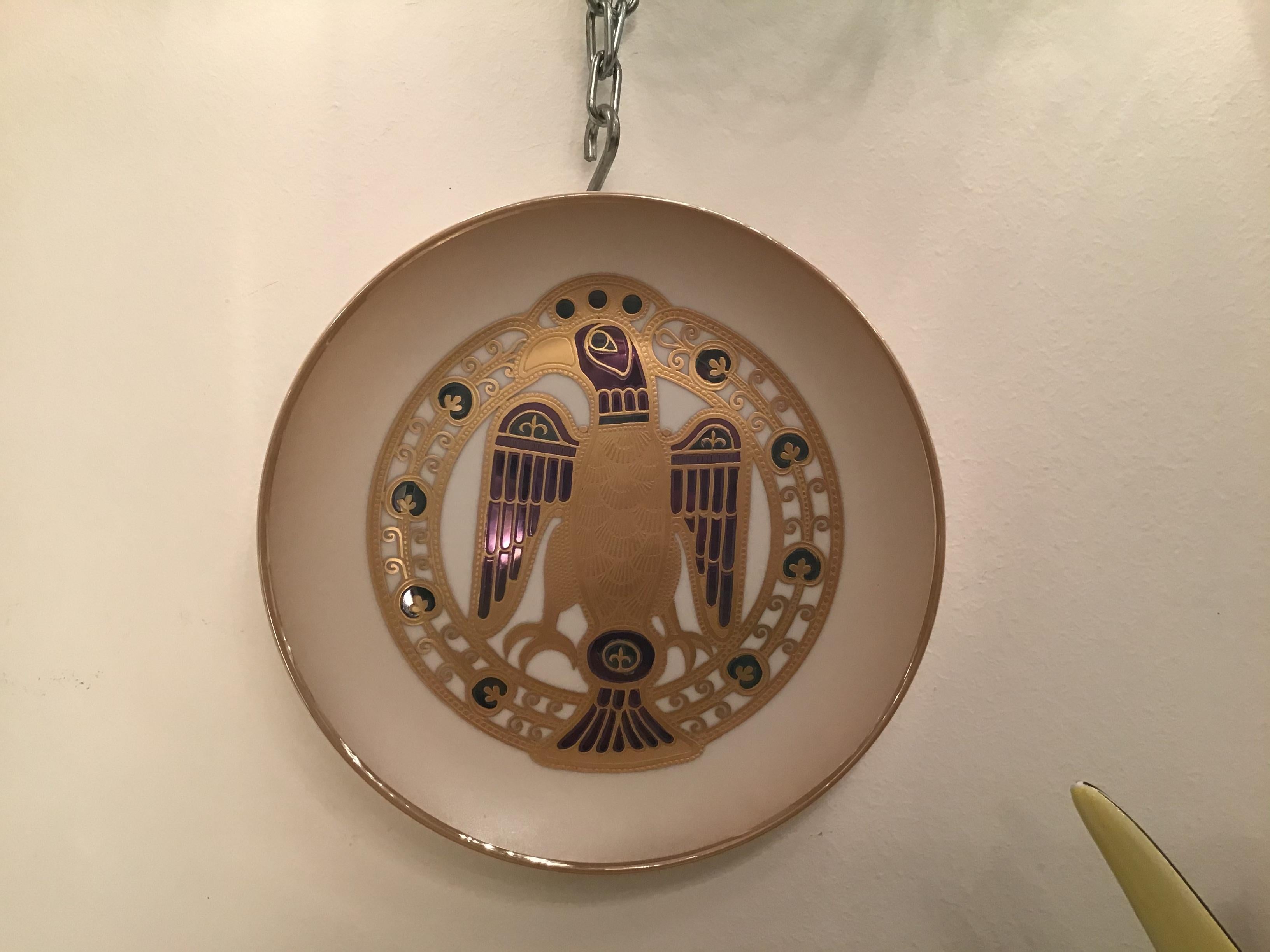 Morbelli Porcelain “Gioiellò Germany Wall Plate Worked with Pure Gold 1960 Italy For Sale 3