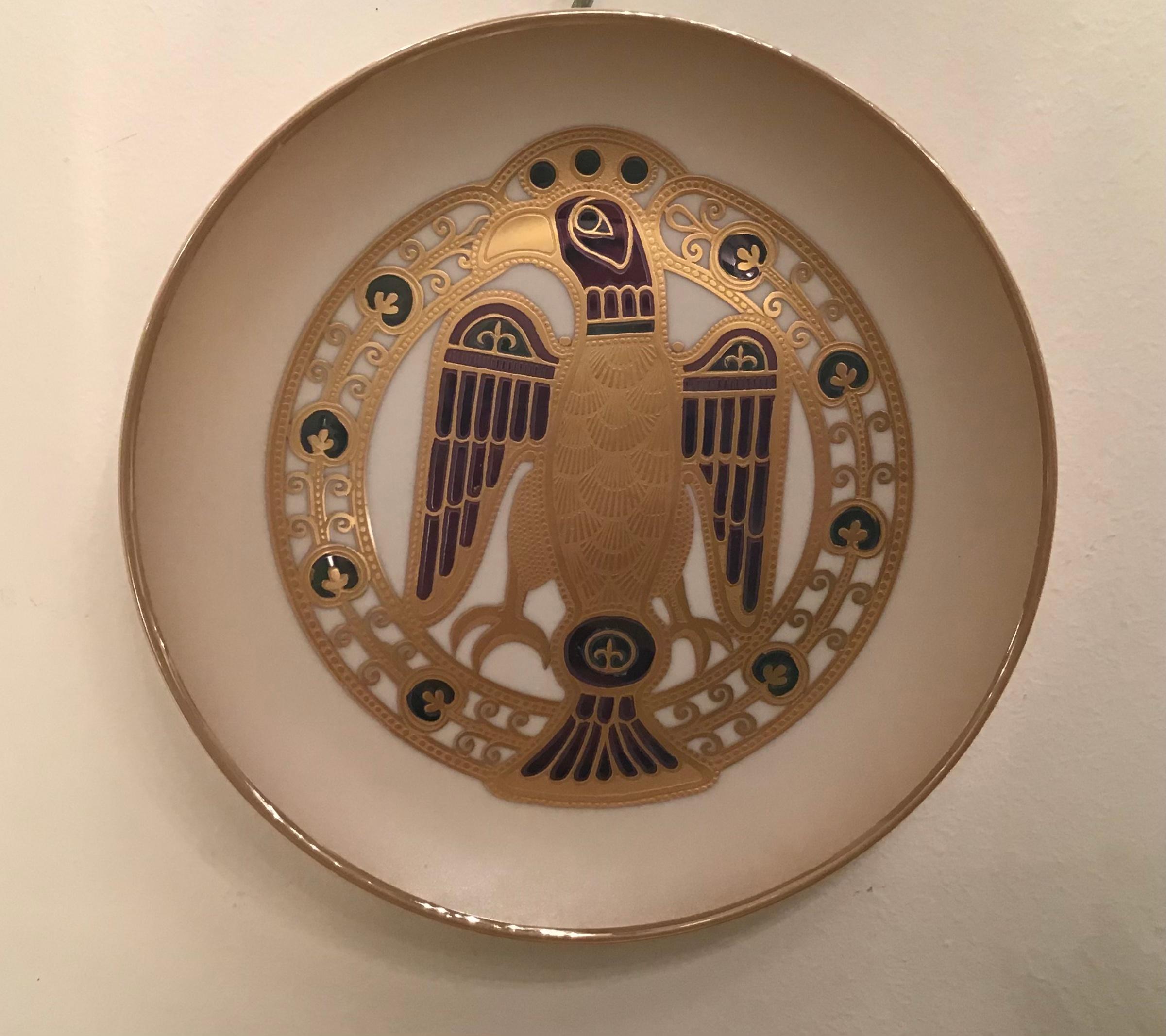 Morbelli Porcelain “Gioiellò Germany Wall Plate Worked with Pure Gold 1960 Italy For Sale 4