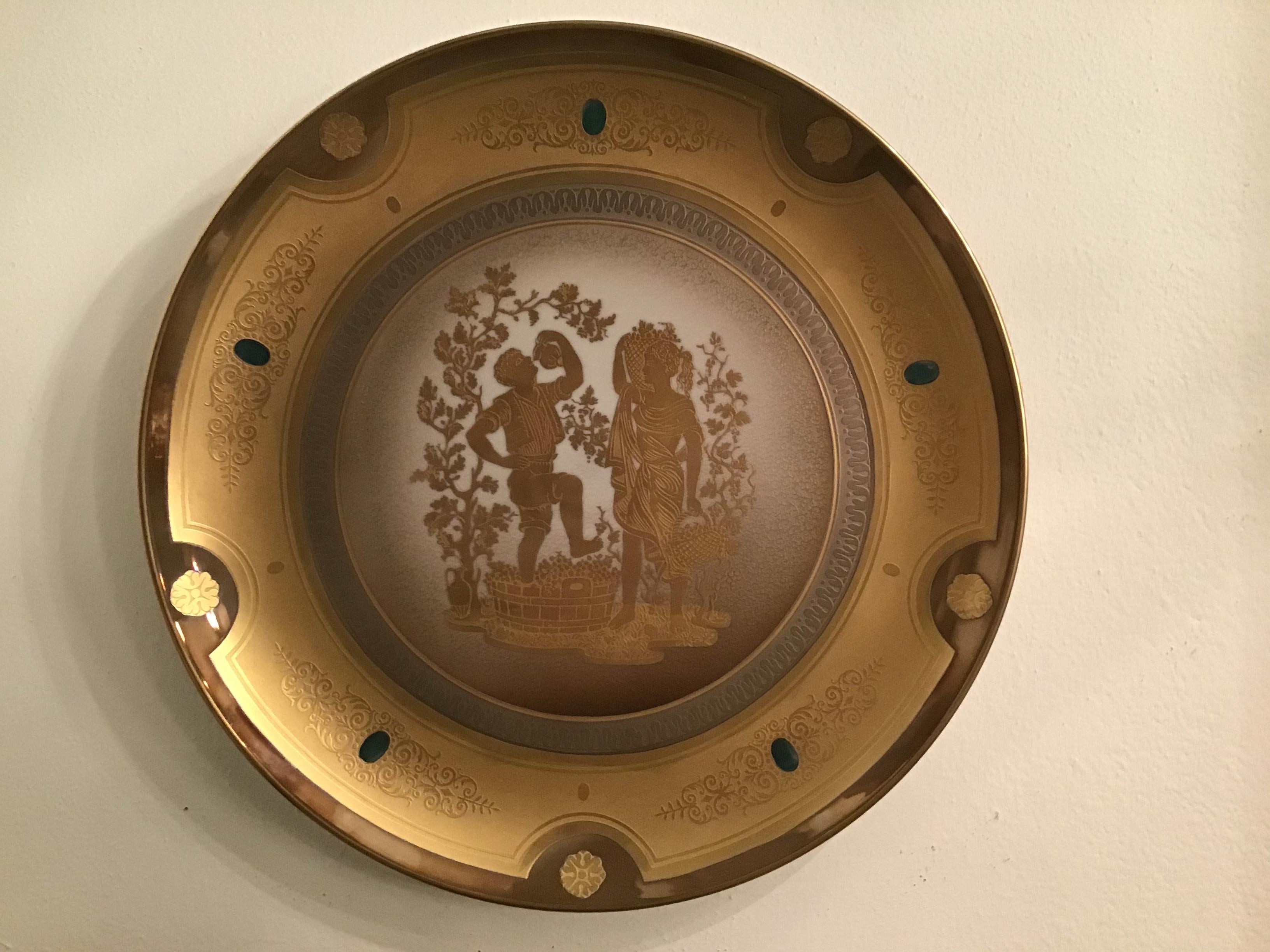 Morbelli Porcelain wall plate gold “ Autunno” 1960 Italy.