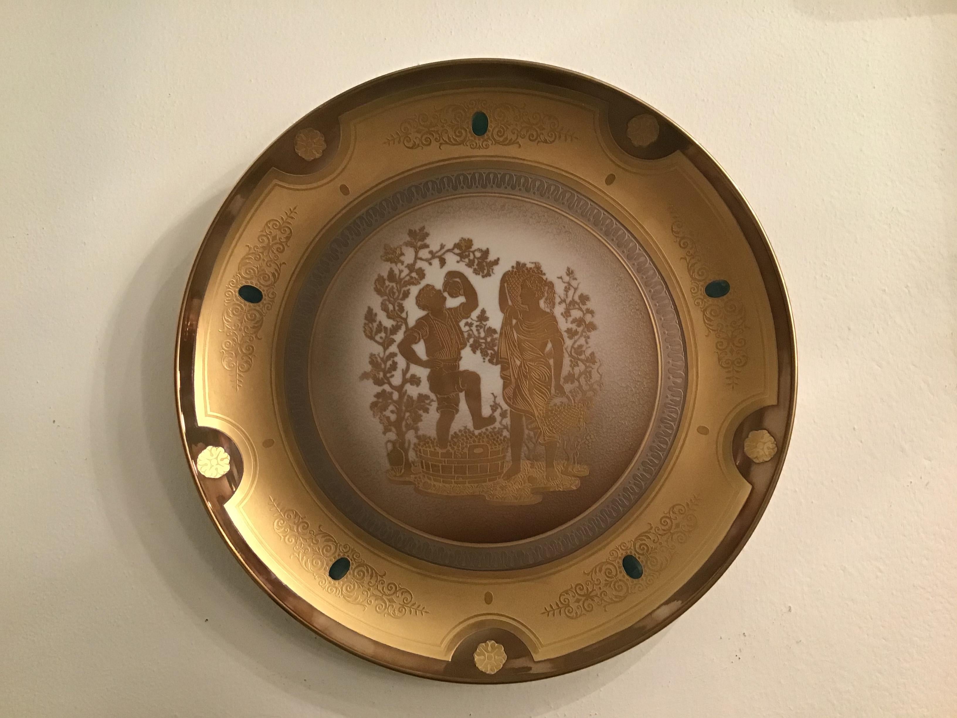 Italian Morbelli Porcelain Wall Plate Gold “ Autunno”, 1960, Italy For Sale