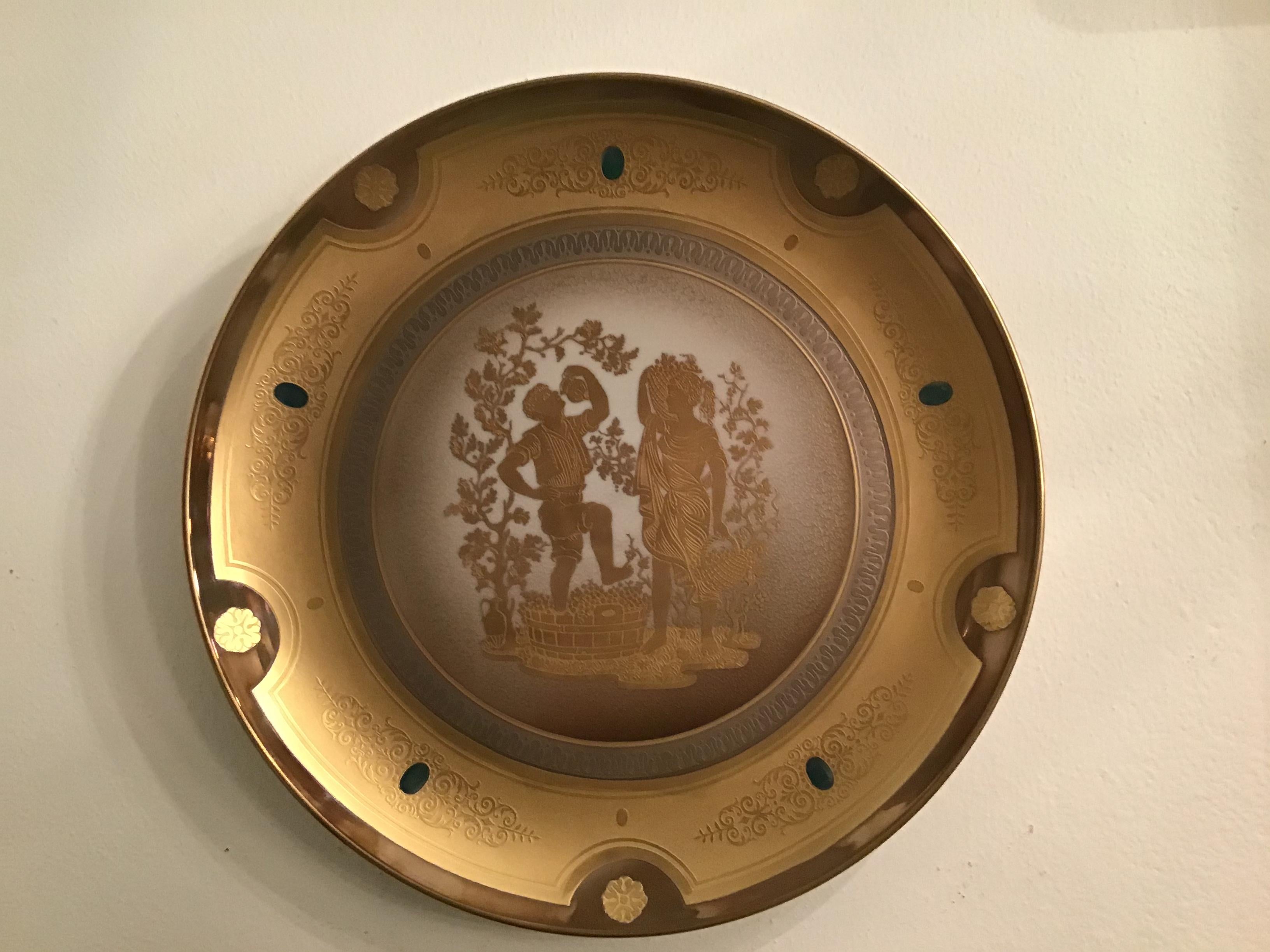 Morbelli Porcelain Wall Plate Gold “ Autunno”, 1960, Italy For Sale 3