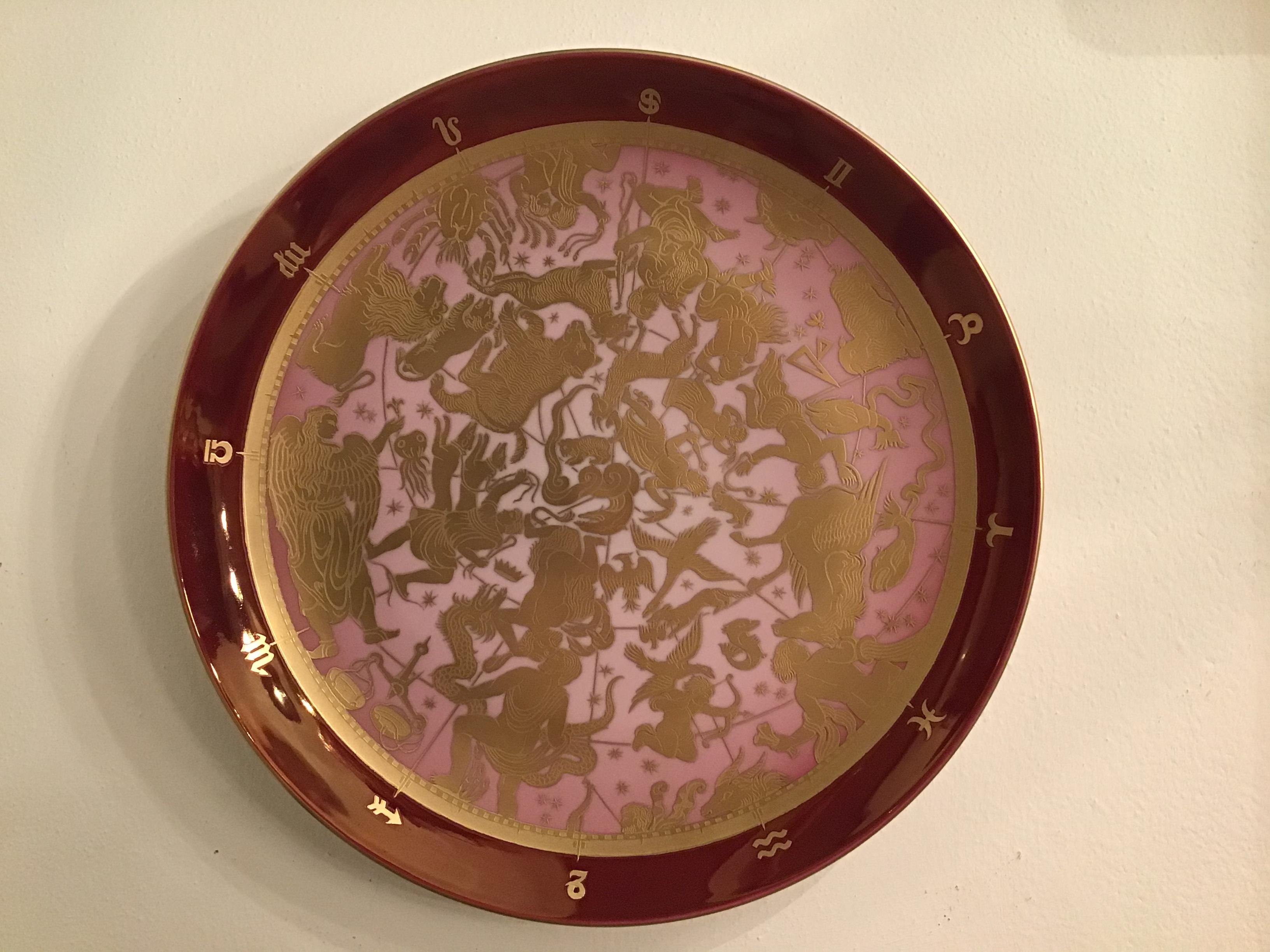 Morbelli porcelain wall plate “ planisfero Celeste “ worked with pure gold 1960 Italy.