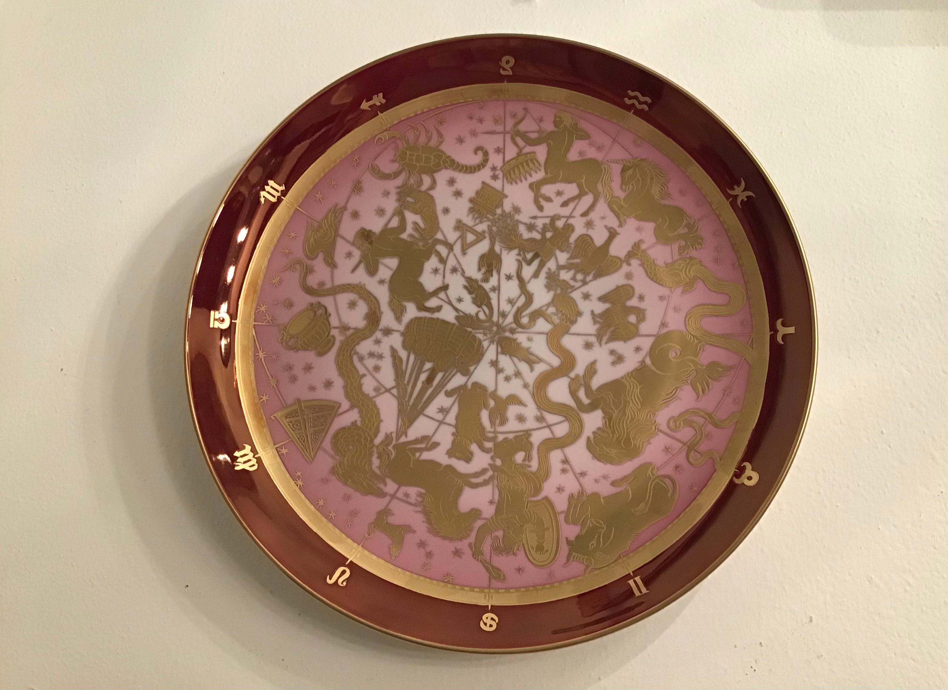 Morbelli porcelain wall plate “ Planisfero Celeste“ worked with pure gold 1960 Italy.