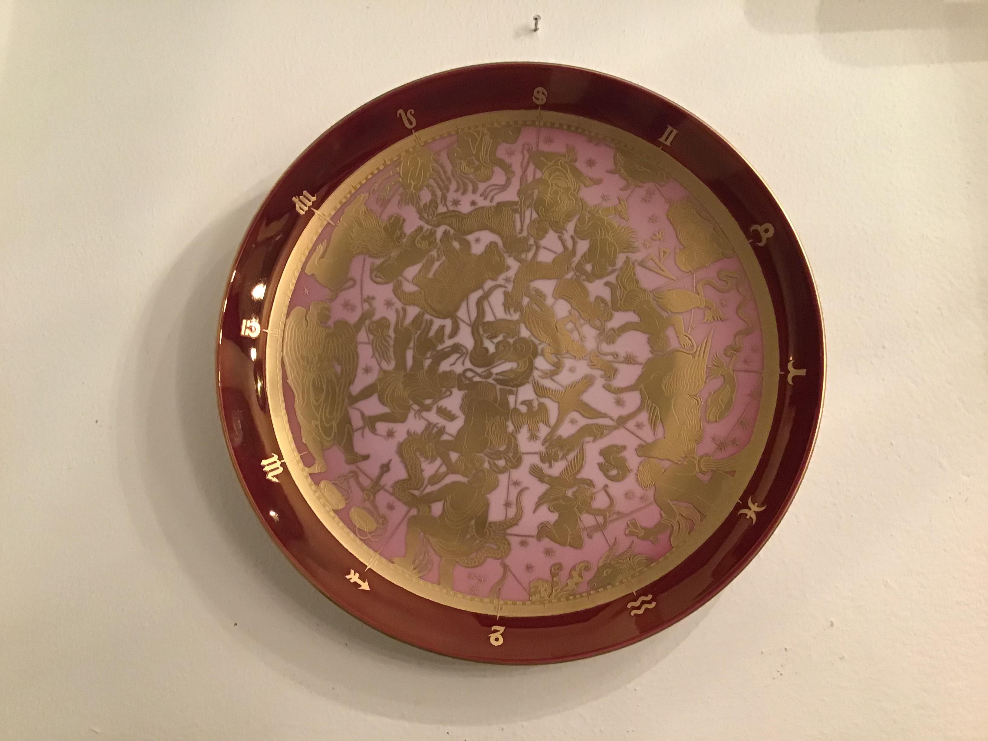 Italian Morbelli Porcelain Wall Plate “Planisfero Celeste” Worked with Pure Gold 1960 It For Sale