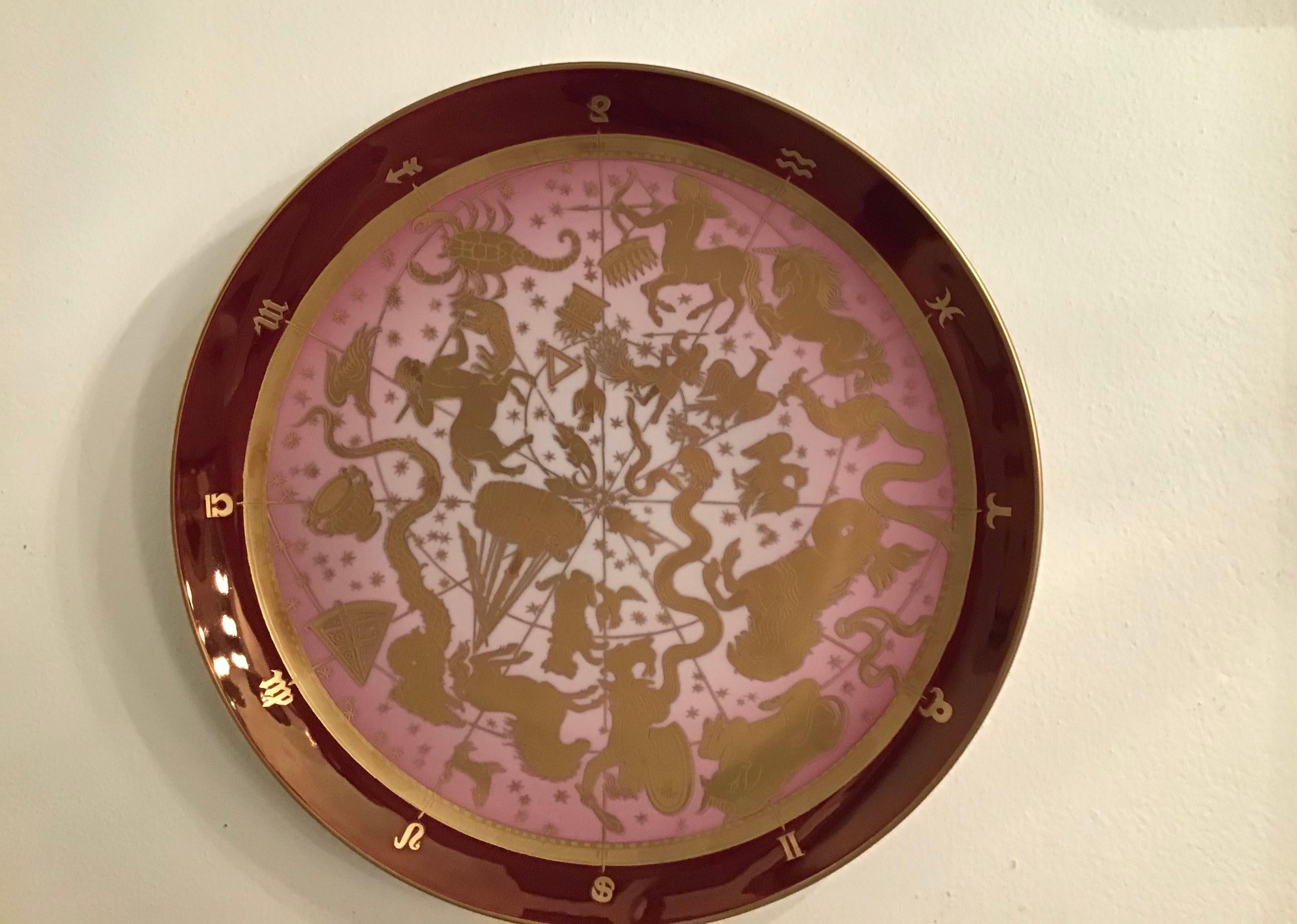 Italian Morbelli Porcelain Wall Plate “Planisfero Celeste“ Worked with Pure Gold 1960 IT For Sale
