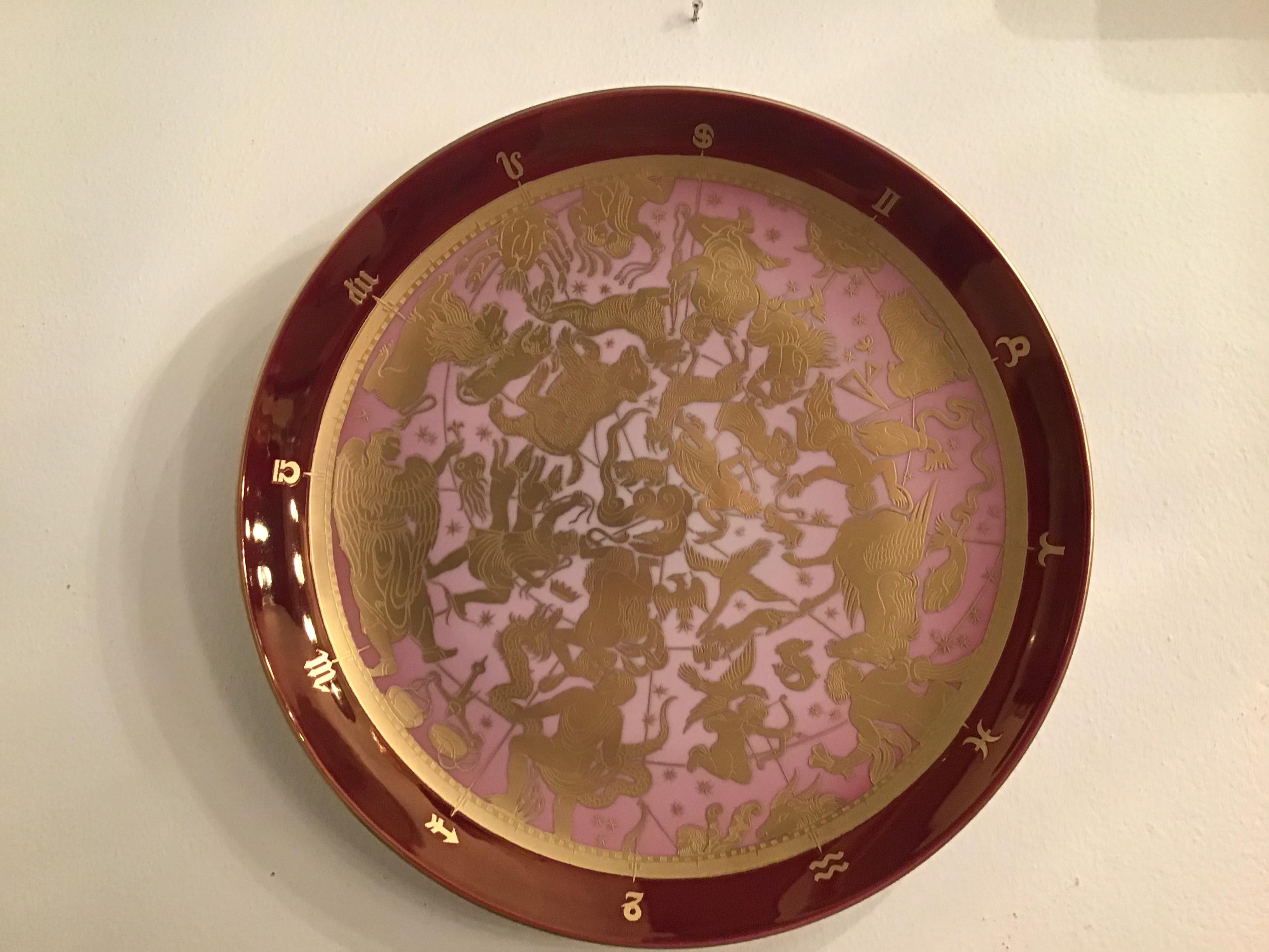Morbelli Porcelain Wall Plate “Planisfero Celeste” Worked with Pure Gold 1960 It In Excellent Condition For Sale In Milano, IT