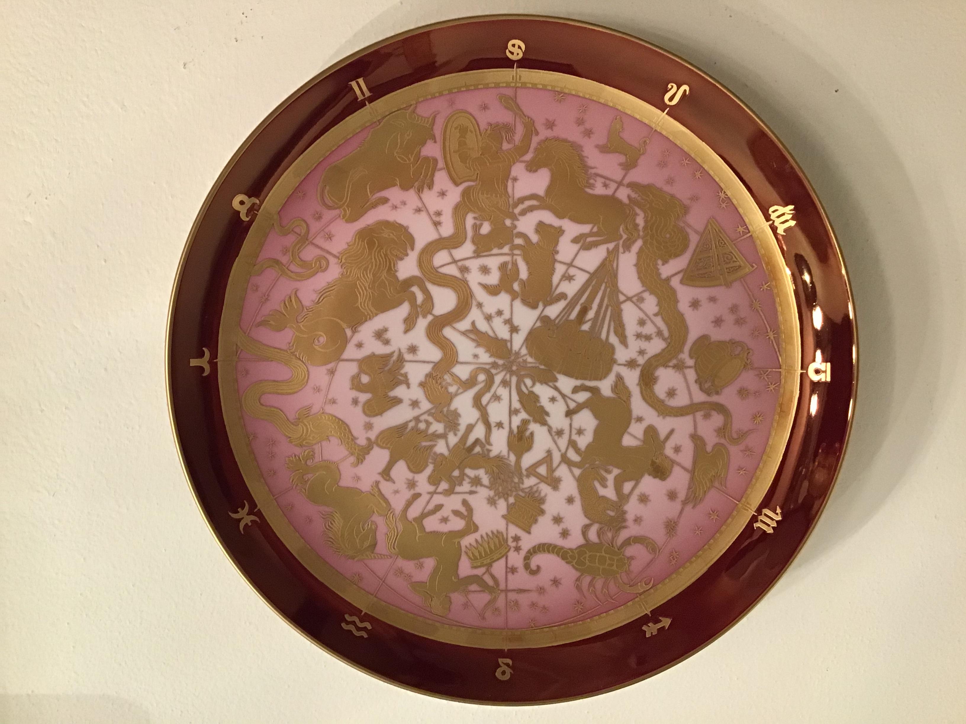 Mid-20th Century Morbelli Porcelain Wall Plate “Planisfero Celeste“ Worked with Pure Gold 1960 IT For Sale