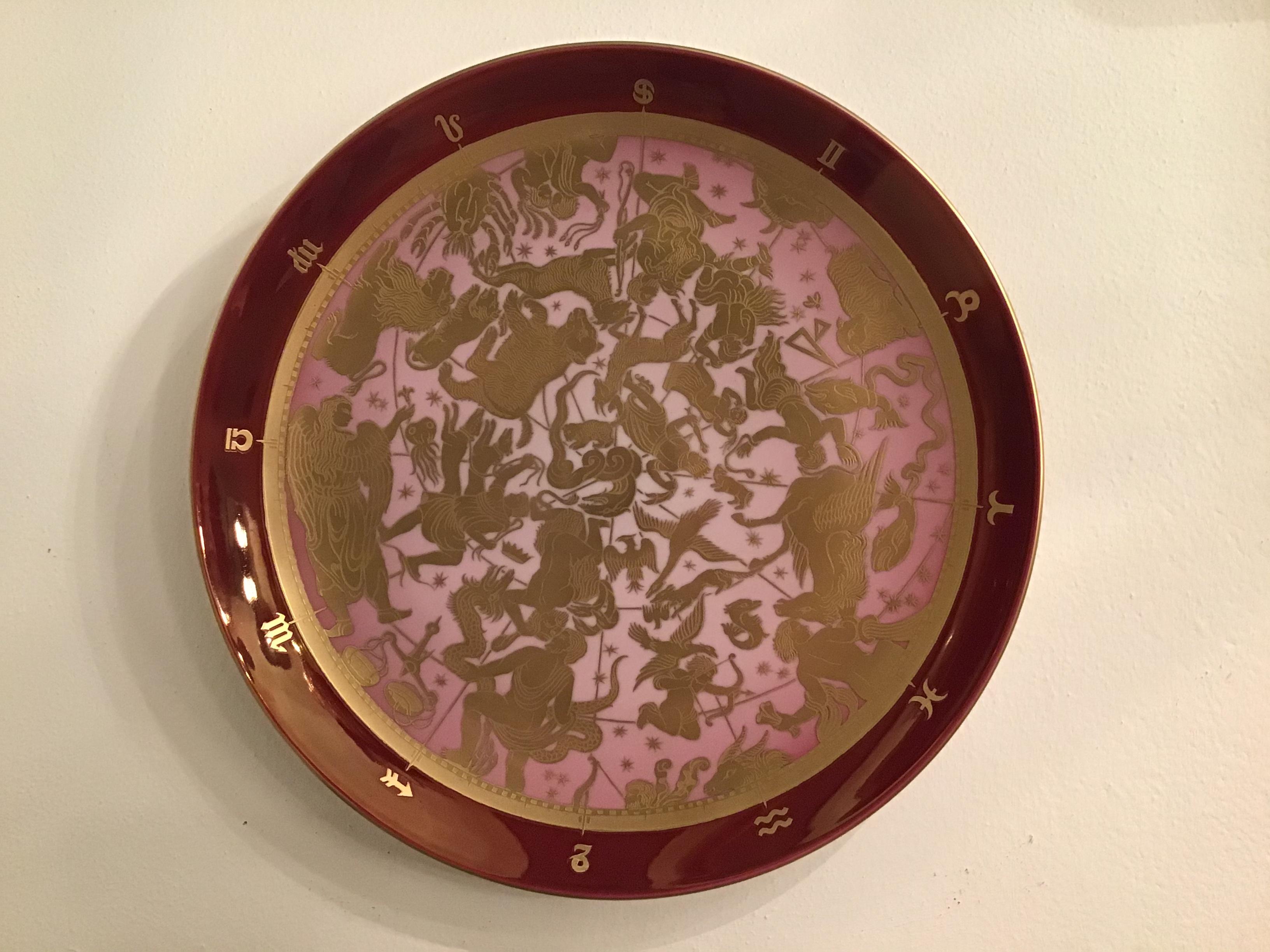 Mid-20th Century Morbelli Porcelain Wall Plate “Planisfero Celeste” Worked with Pure Gold 1960 It For Sale