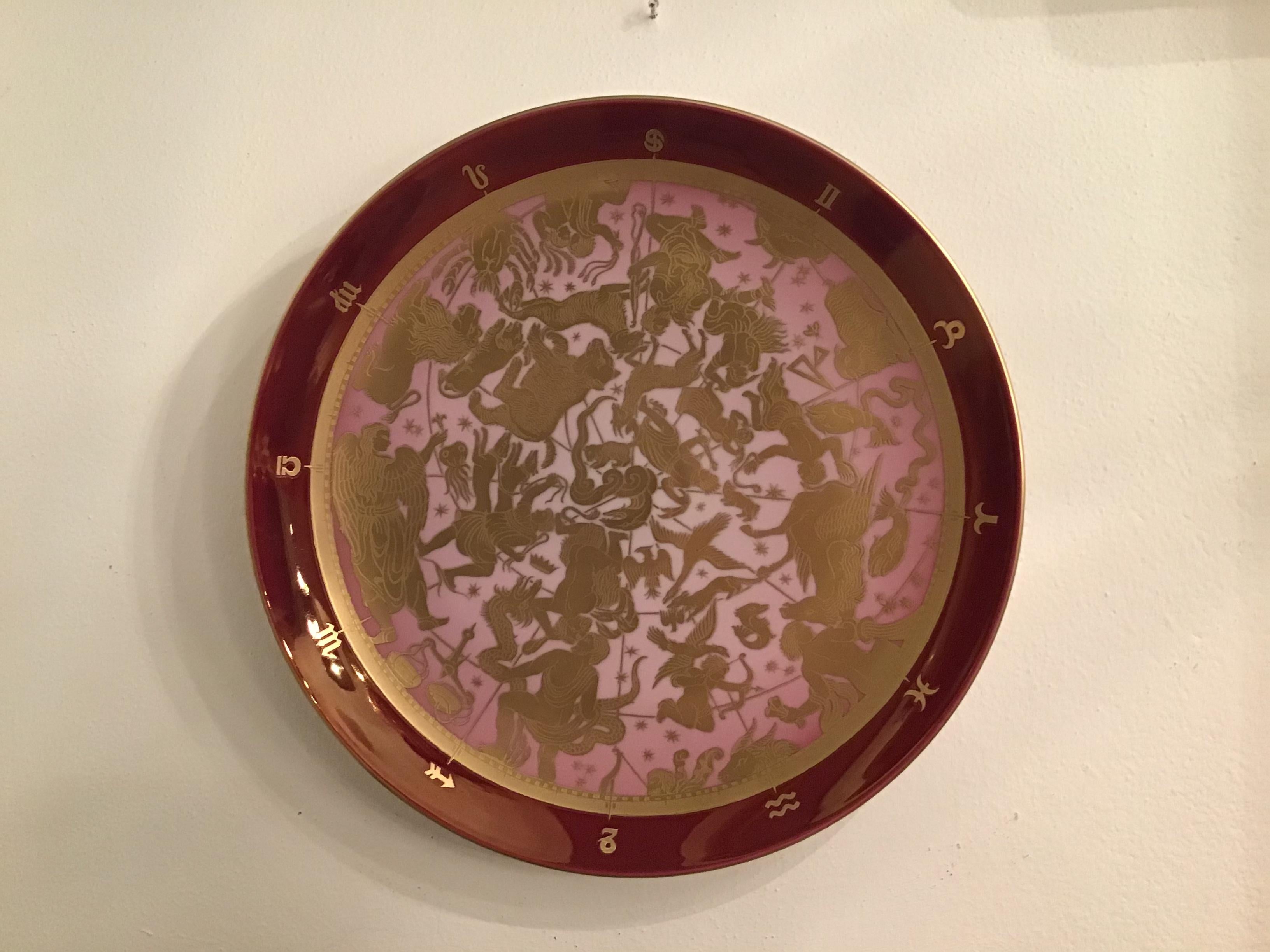 Morbelli Porcelain Wall Plate “Planisfero Celeste” Worked with Pure Gold 1960 It For Sale 2