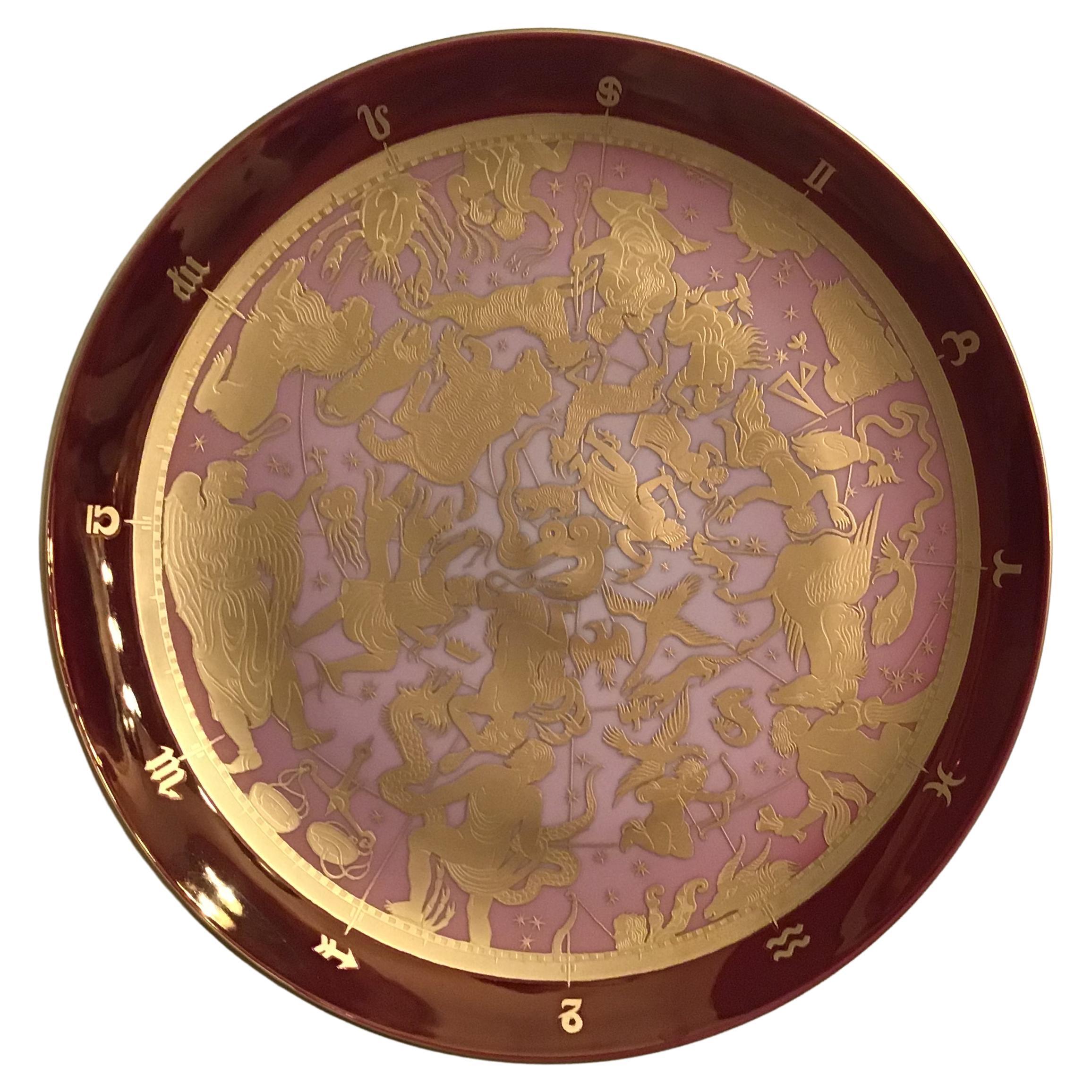 Morbelli Porcelain Wall Plate “Planisfero Celeste” Worked with Pure Gold 1960 It For Sale