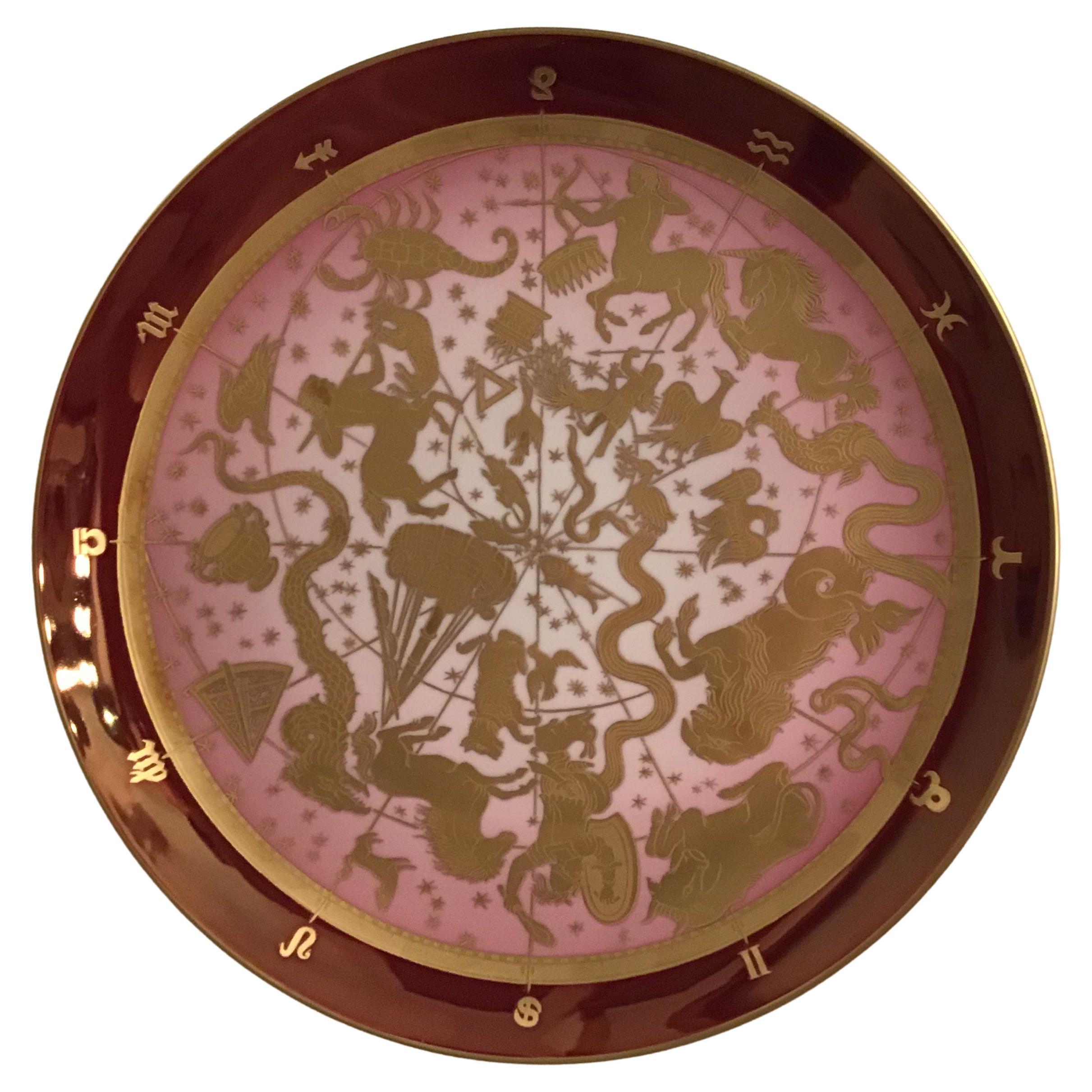Morbelli Porcelain Wall Plate “Planisfero Celeste“ Worked with Pure Gold 1960 IT For Sale