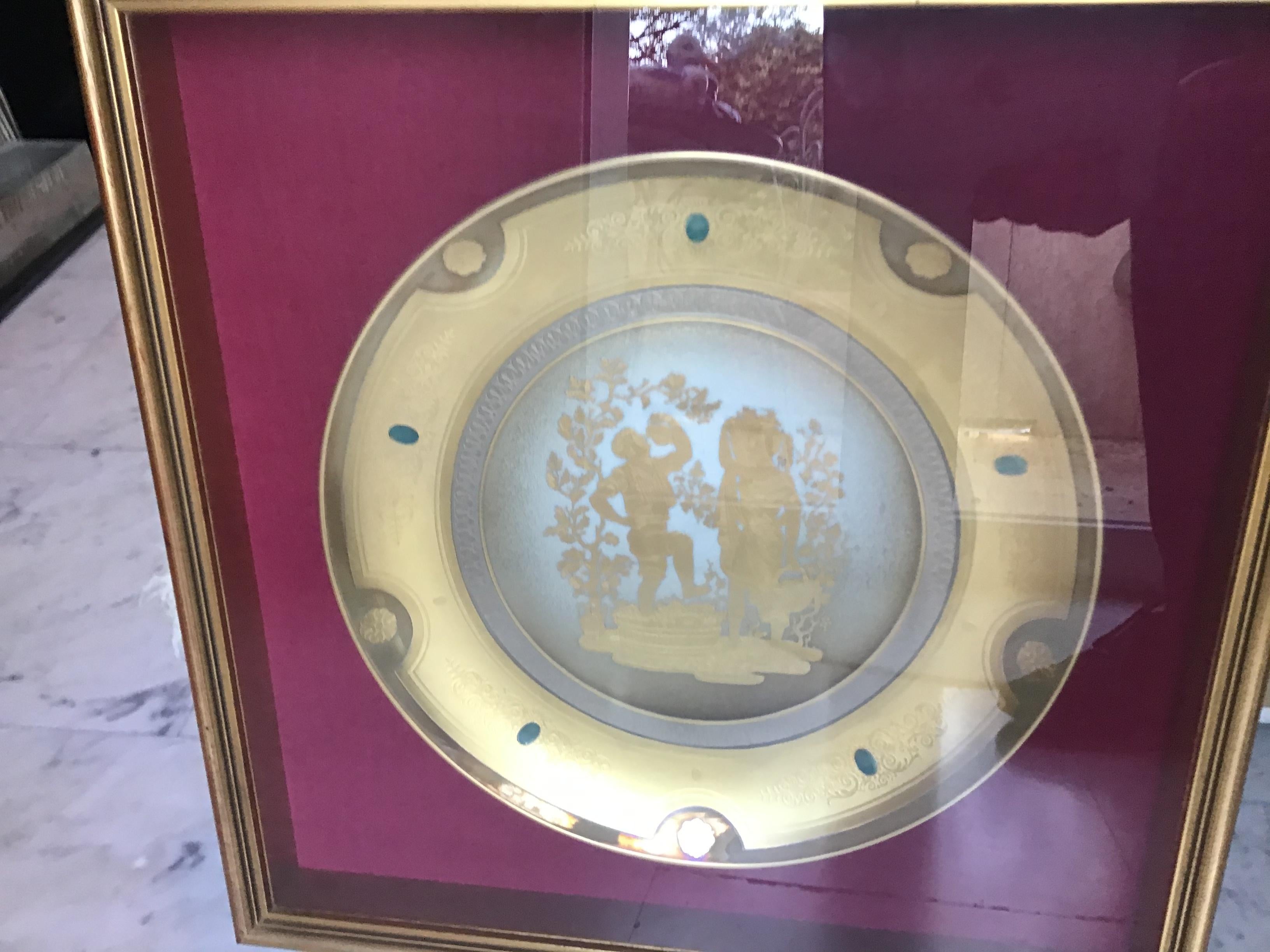 Morbelli Porcelain Wall Plate “The Harvest” Worked with Pure Gold, 1960, Italy For Sale 3