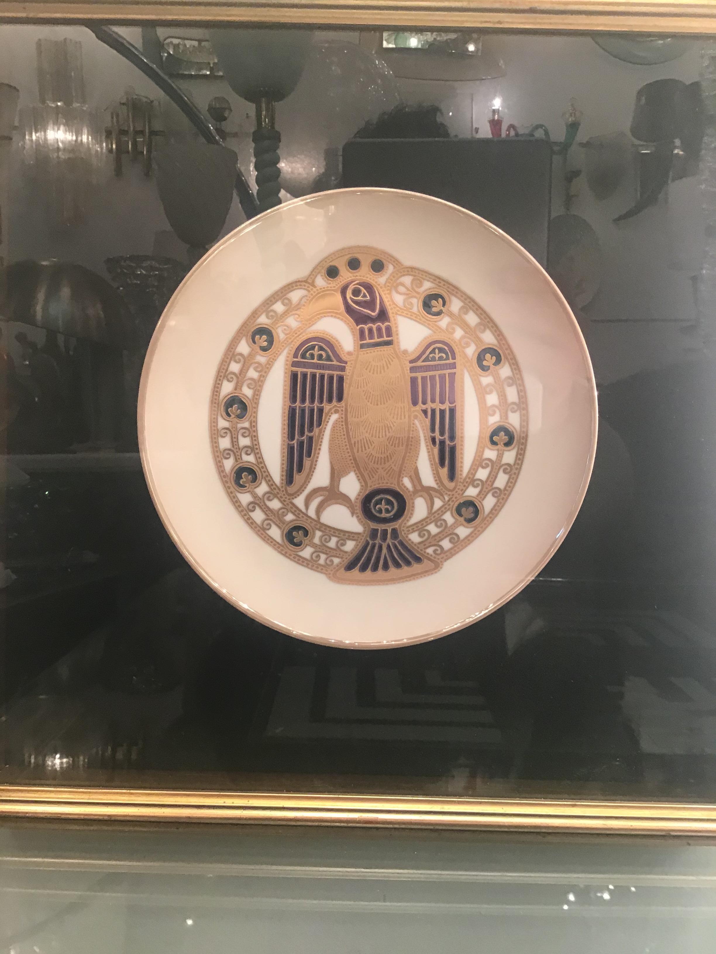 Morbelli Porcelain Wall Plate Worked with Pure Gold 1960 Italy For Sale 1