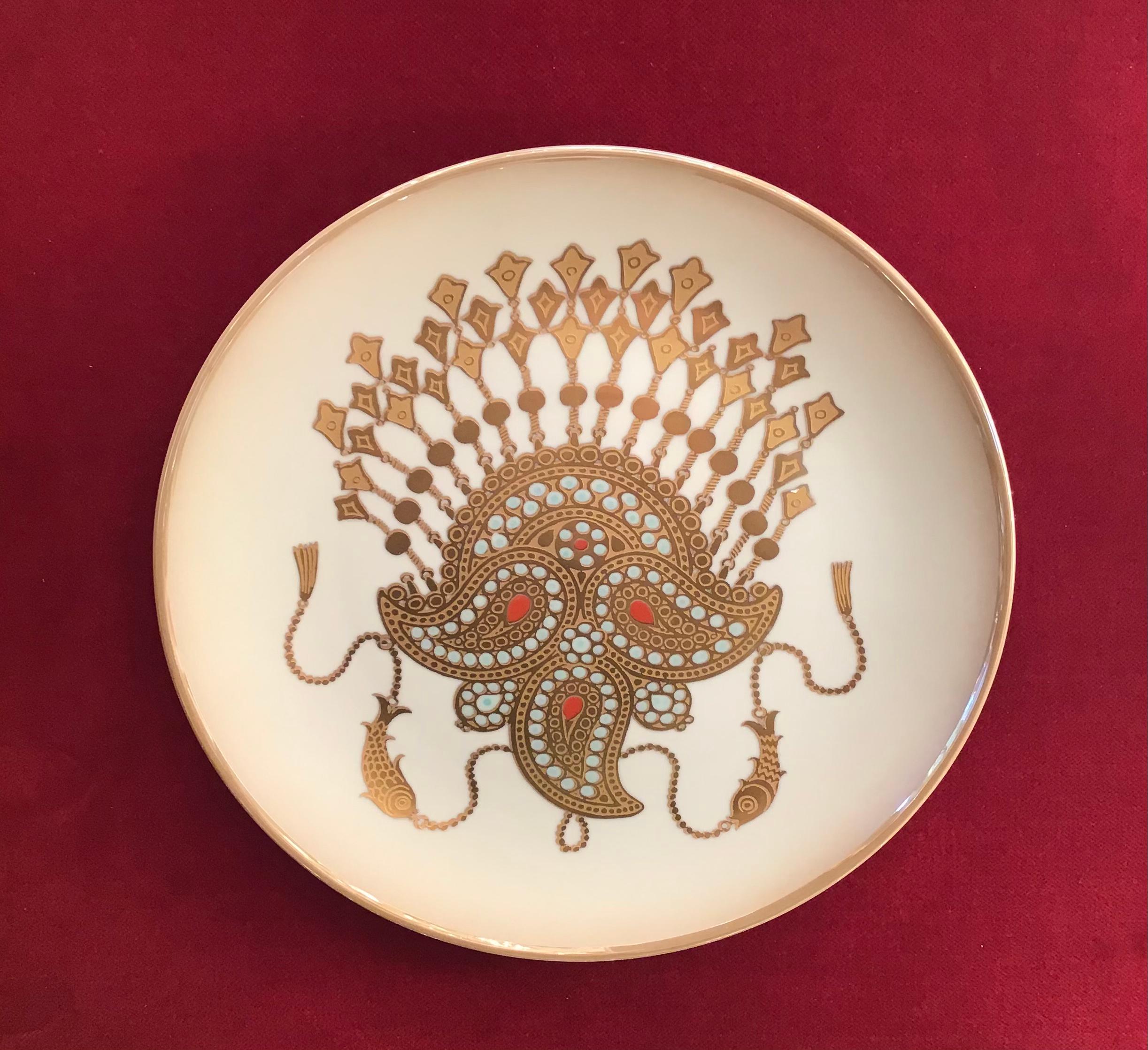 Morbelli Porcelain Wall Plates Worked with Pure Gold 1960 Italy For Sale 9