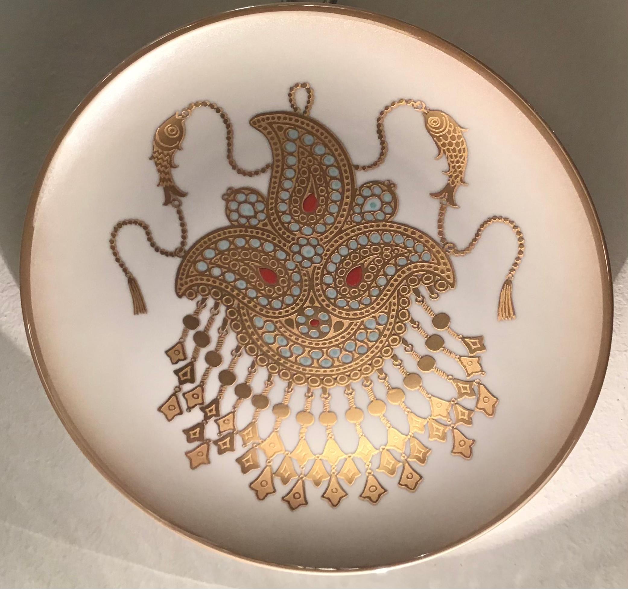 Other Morbelli Porcelain Wall Plates Worked with Pure Gold, 1960, Italy For Sale