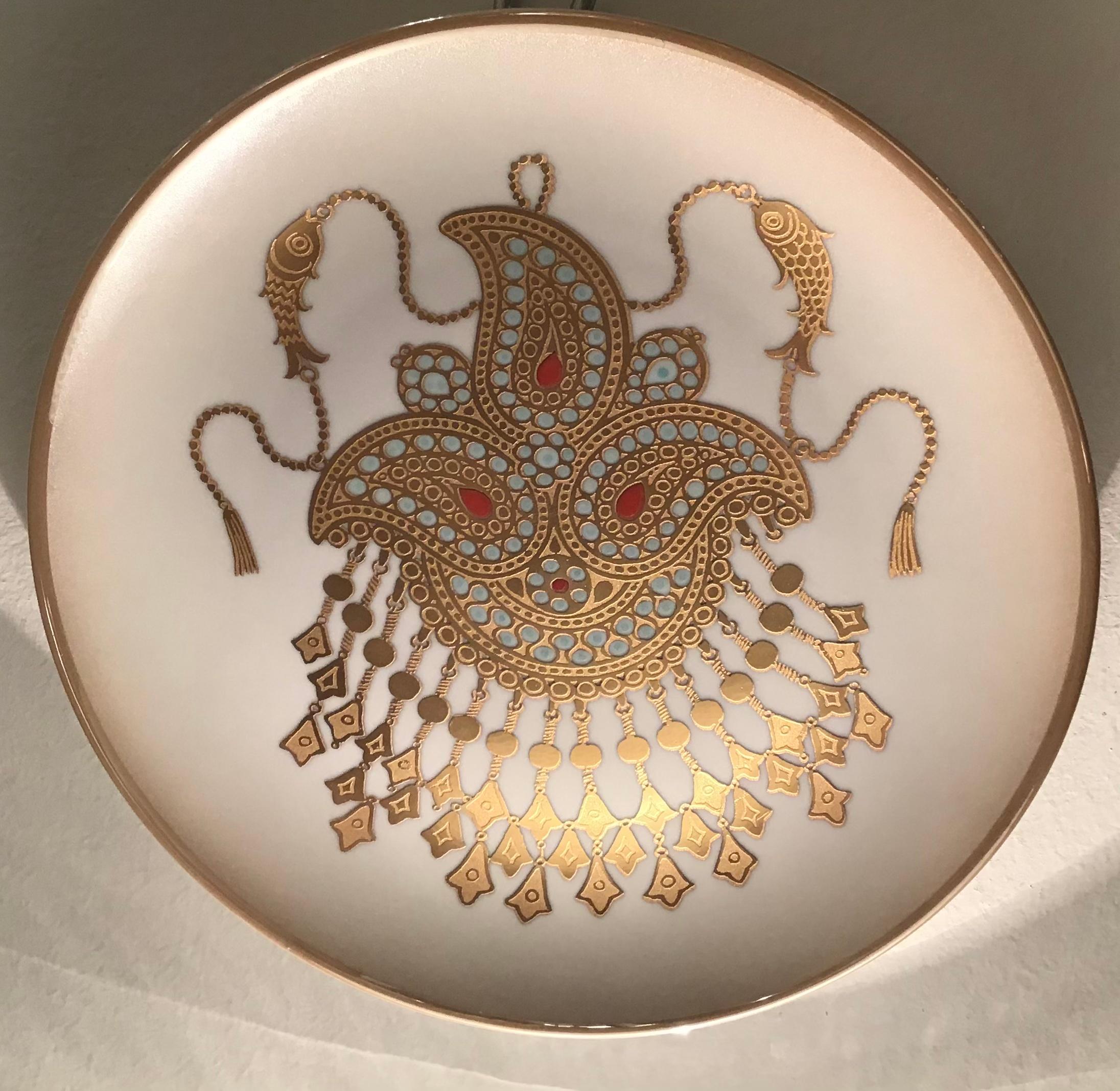 Morbelli Porcelain Wall Plates Worked with Pure Gold, 1960, Italy In Excellent Condition For Sale In Milano, IT