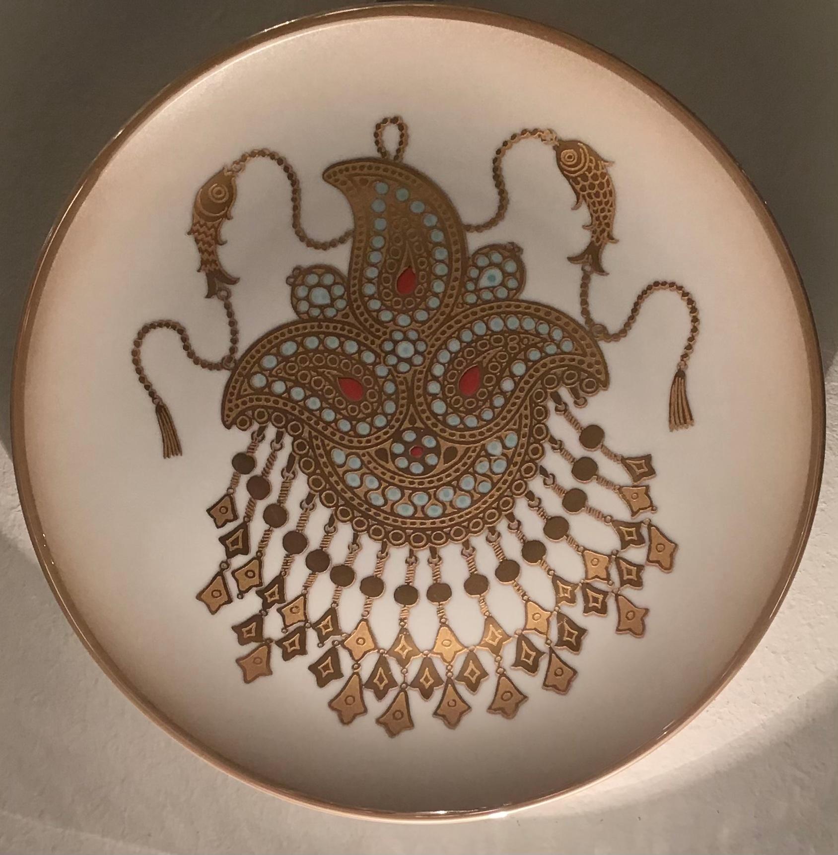 Morbelli Porcelain Wall Plates Worked with Pure Gold, 1960, Italy For Sale 1