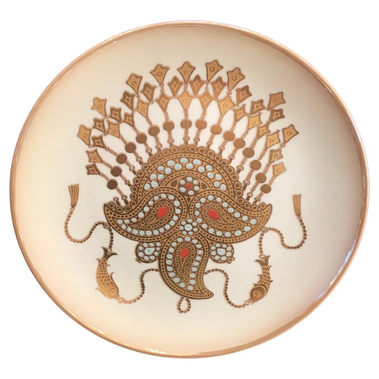 Morbelli Porcelain Wall Plates Worked with Pure Gold 1960 Italy For