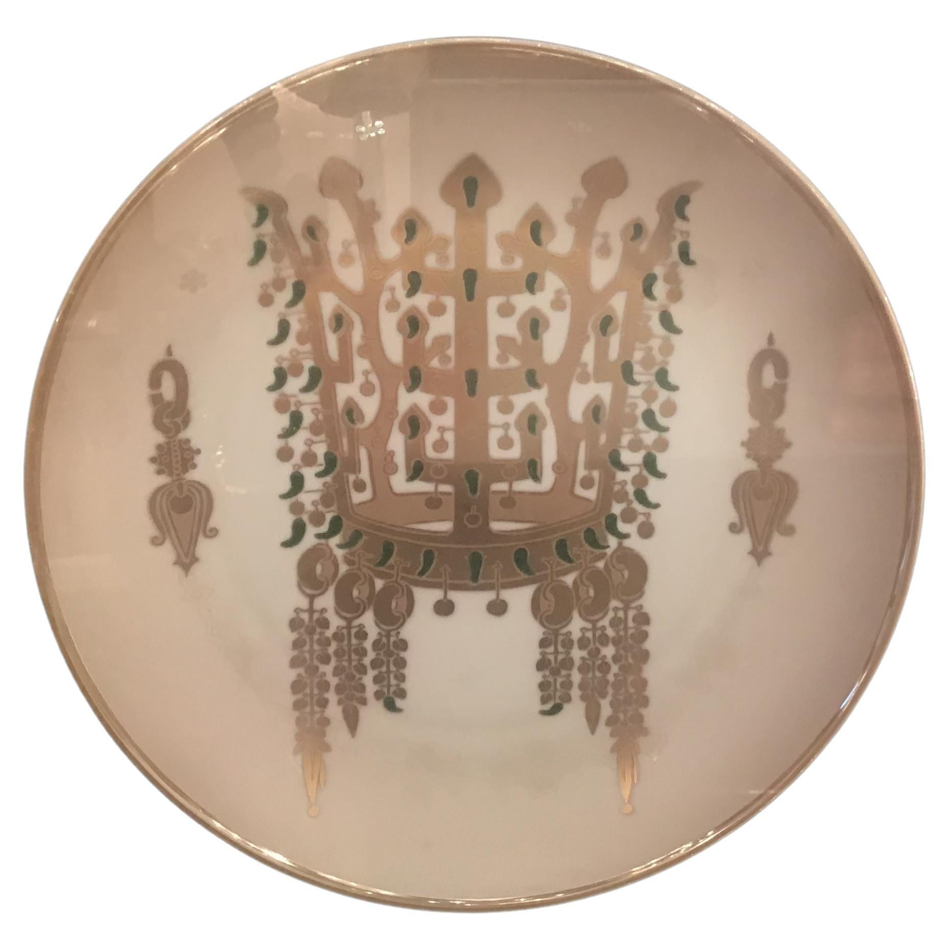 Morbelli Porcelain Wall Plates Worked with Pure Gold 1960 Italy For Sale