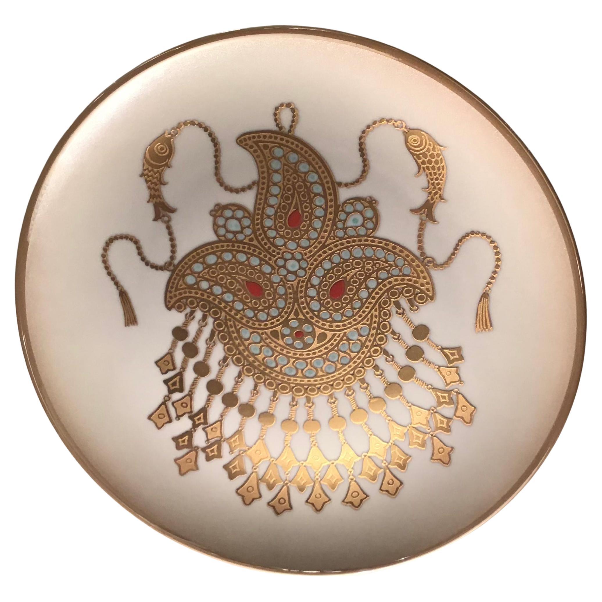 Morbelli Porcelain Wall Plates Worked with Pure Gold, 1960, Italy