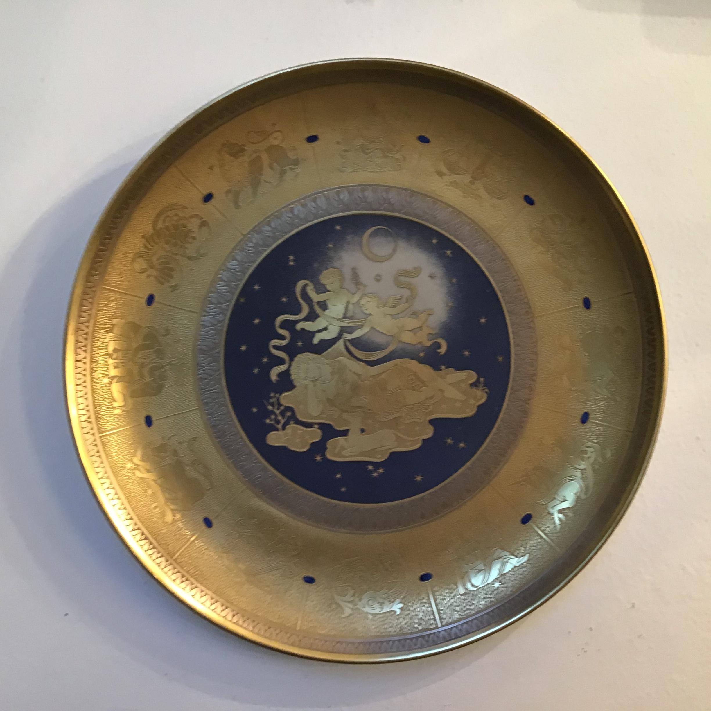 Morbelli Wall Plate Gold Porcelain #La Notte” 1960 Italy For Sale 3