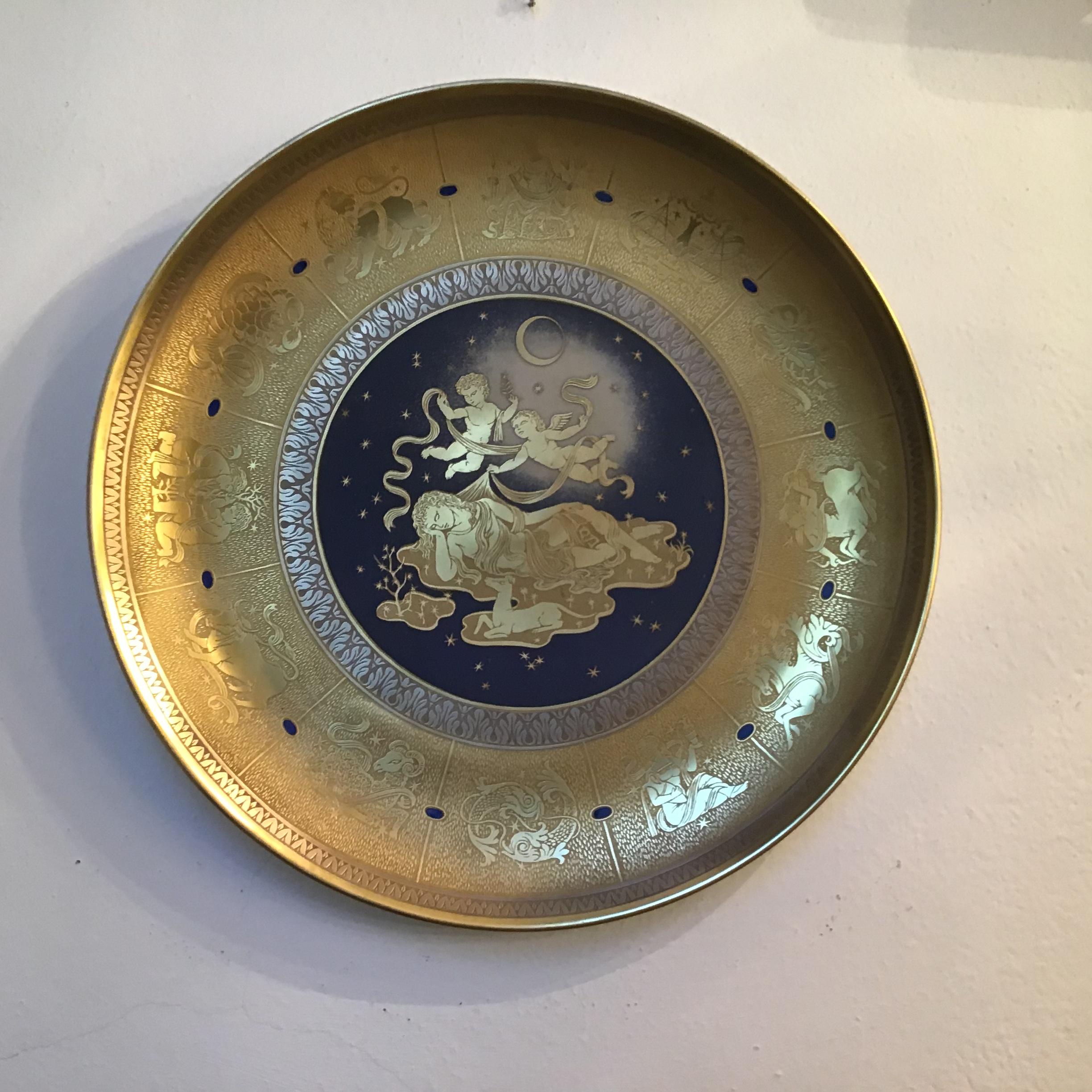 Morbelli Wall Plate Gold Porcelain #La Notte” 1960 Italy For Sale 4