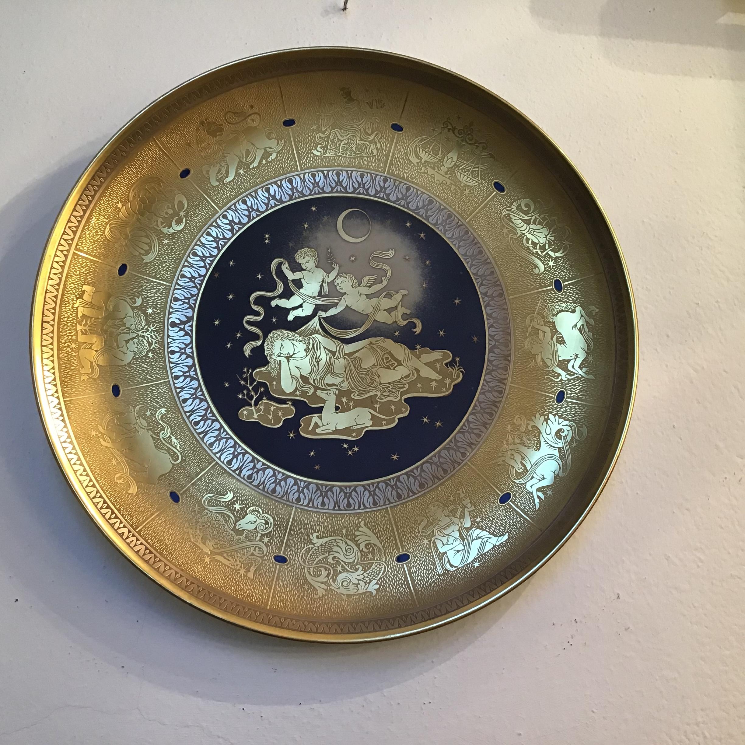 Morbelli Wall Plate Gold Porcelain #La Notte” 1960 Italy For Sale 5