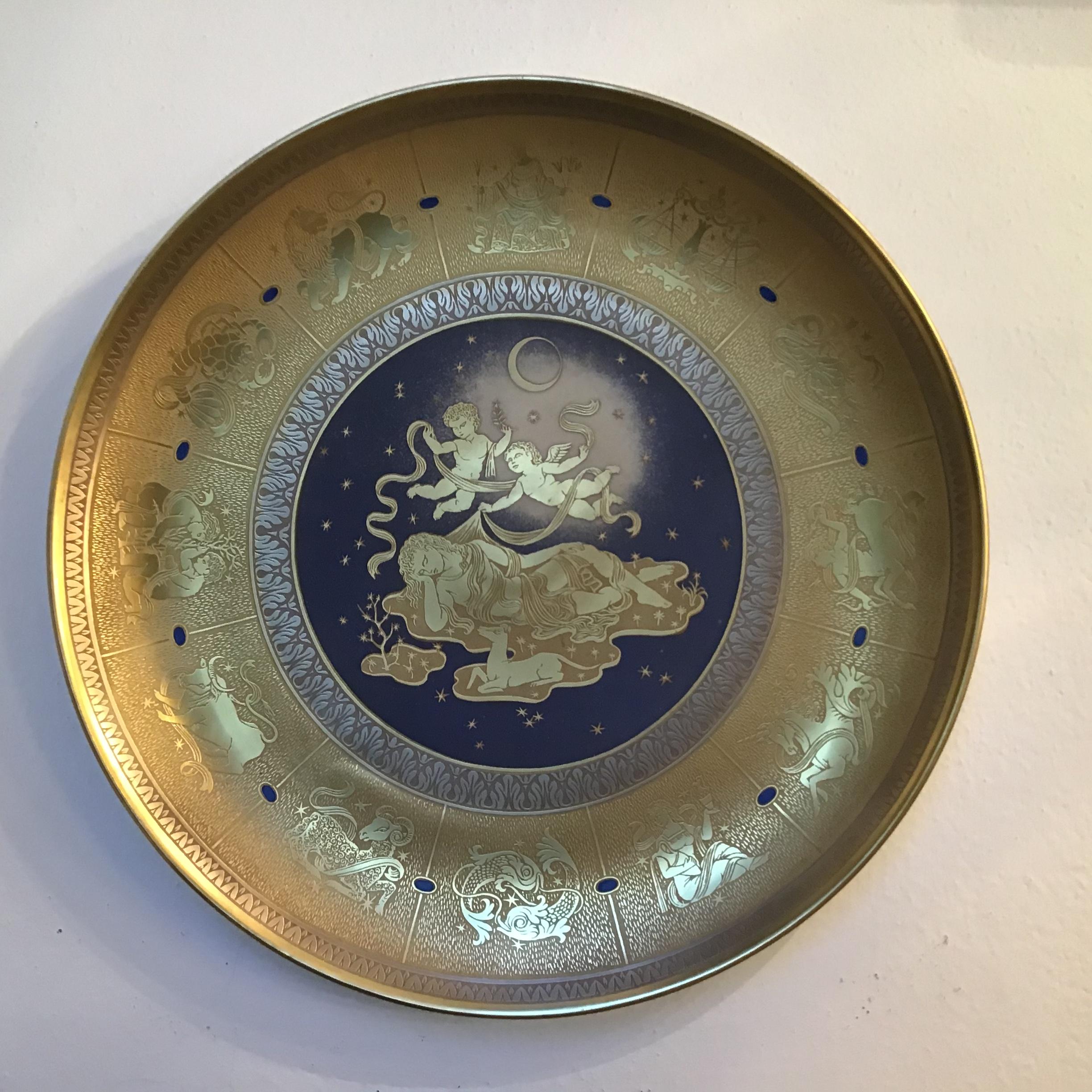 Morbelli Wall Plate Gold Porcelain #La Notte” 1960 Italy For Sale 6