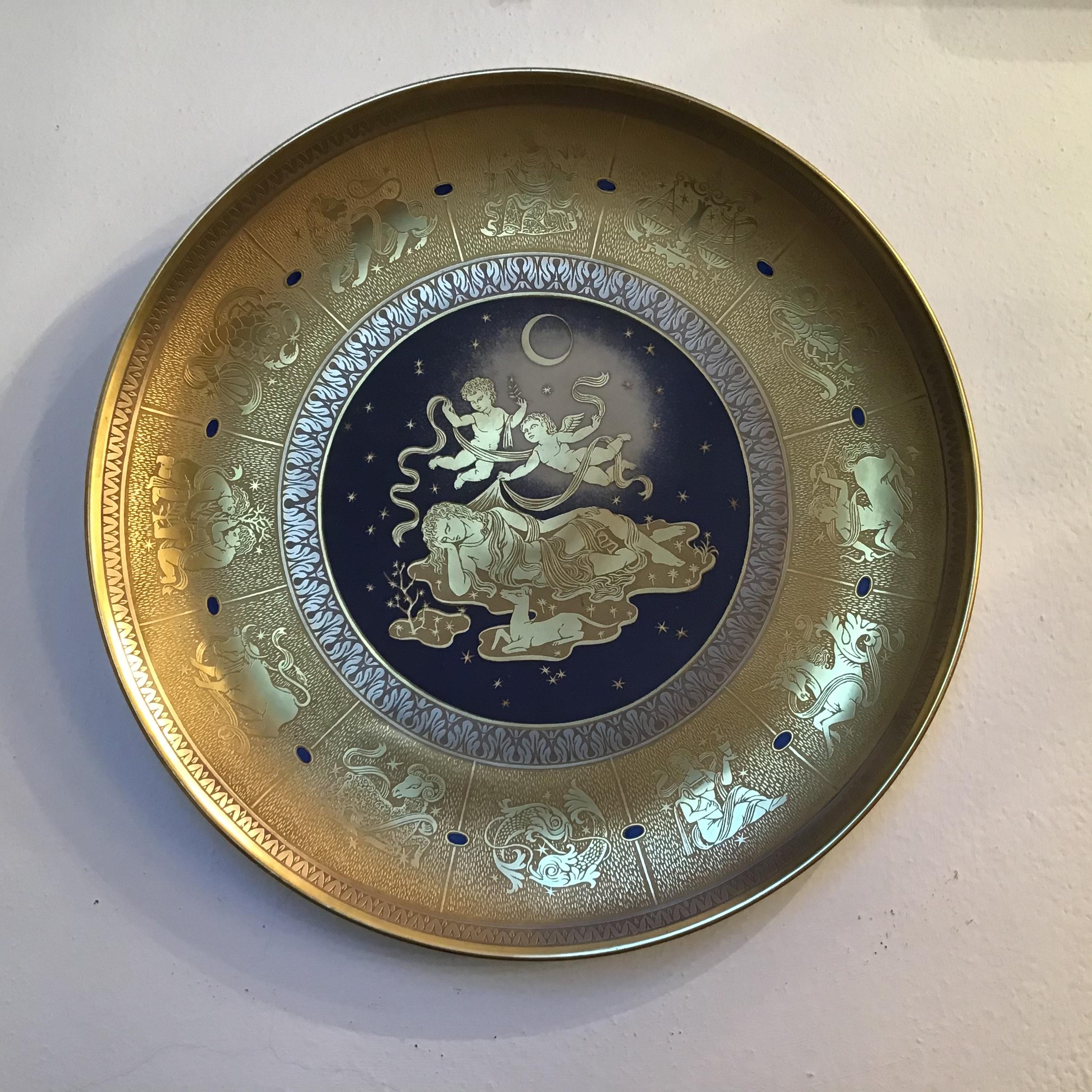 Other Morbelli Wall Plate Gold Porcelain #La Notte” 1960 Italy For Sale