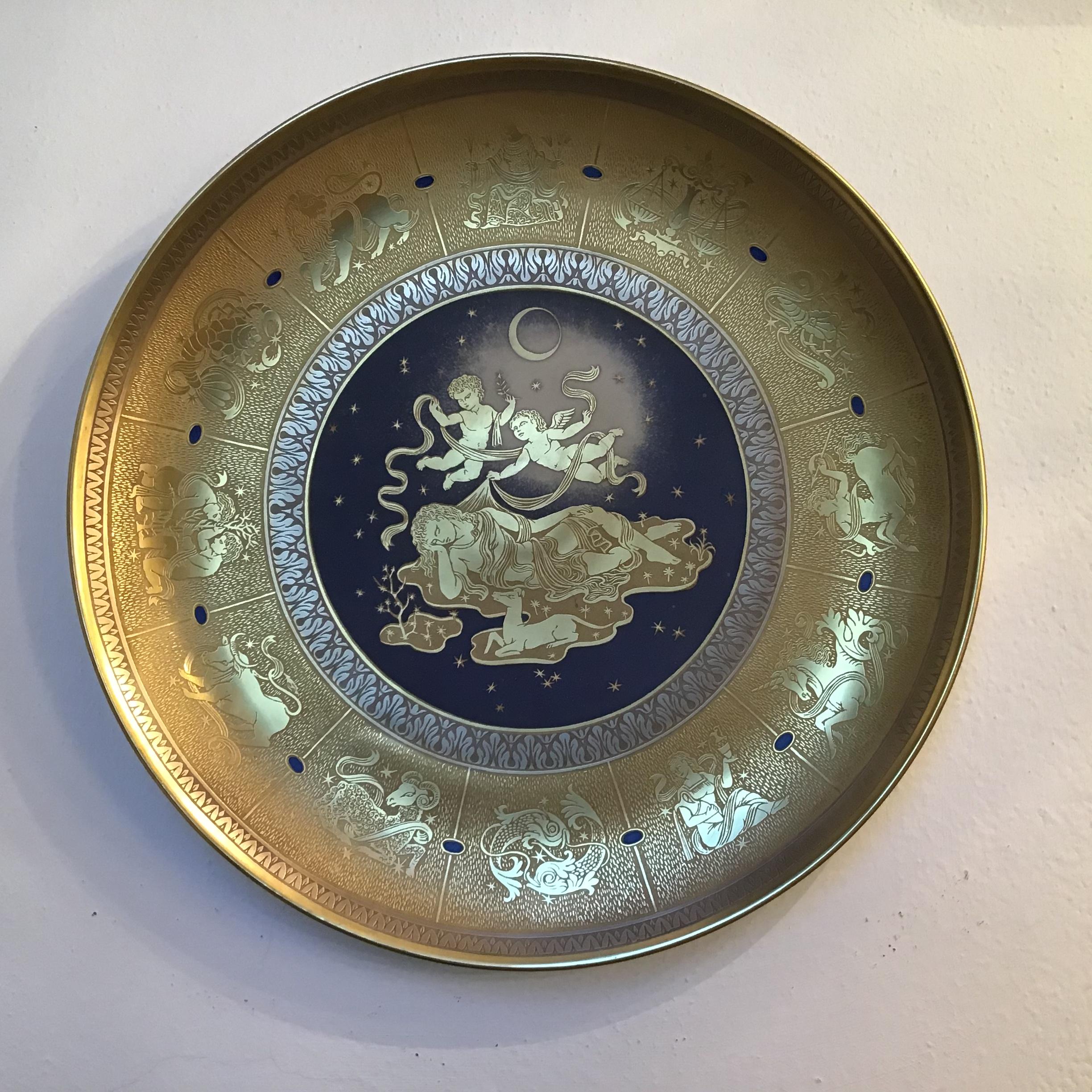 Morbelli Wall Plate Gold Porcelain #La Notte” 1960 Italy For Sale 1