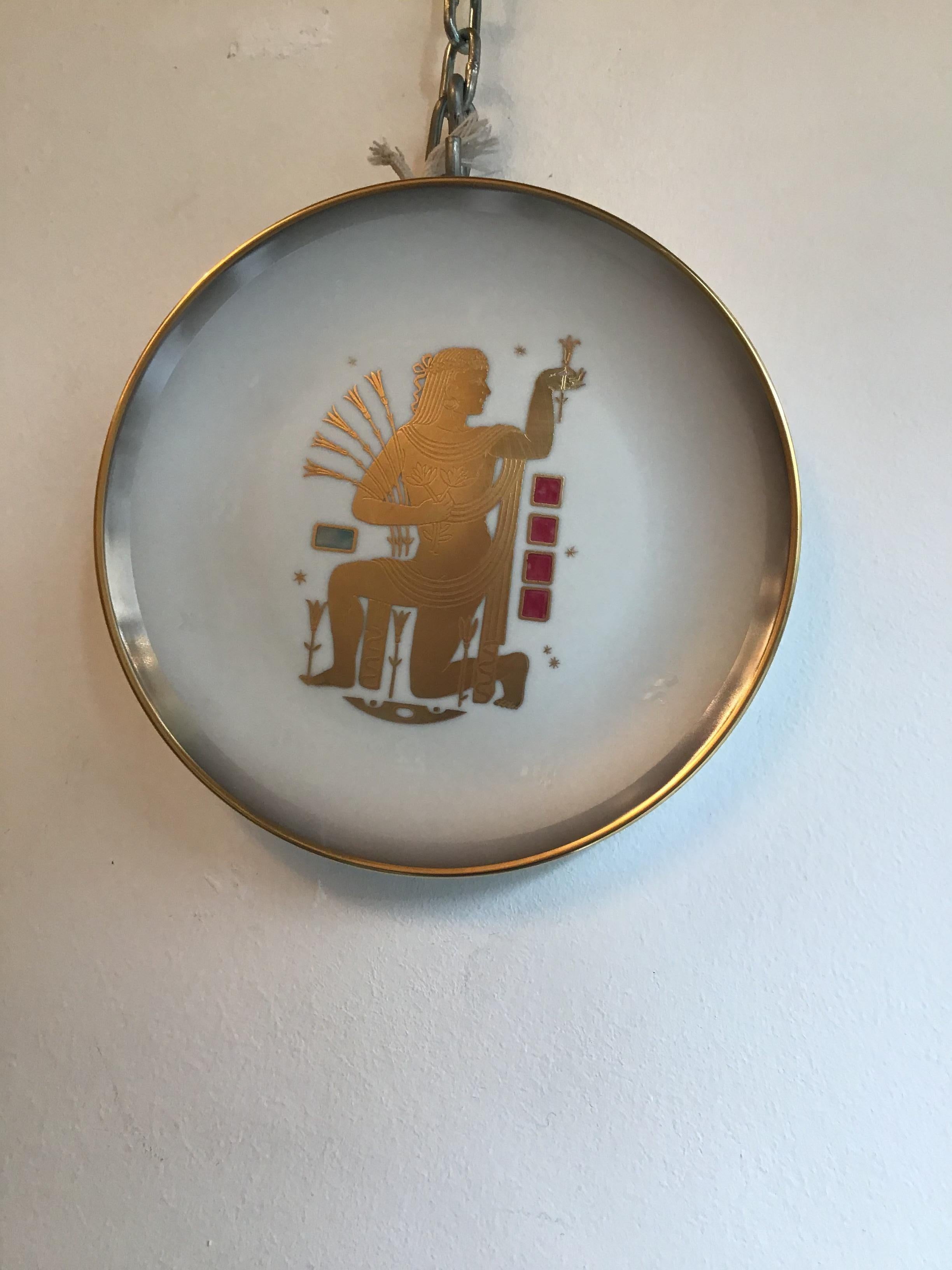 Mid-20th Century Morbelli Zodiac Plate “Virgin” Porcelain Gold, 1950, Italy For Sale