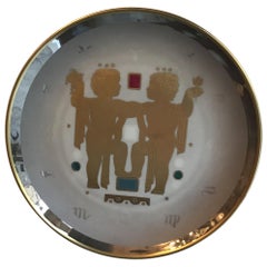 Retro Morbelli Zodiac Porcelain Plate “Gemini”, 1950, Italy