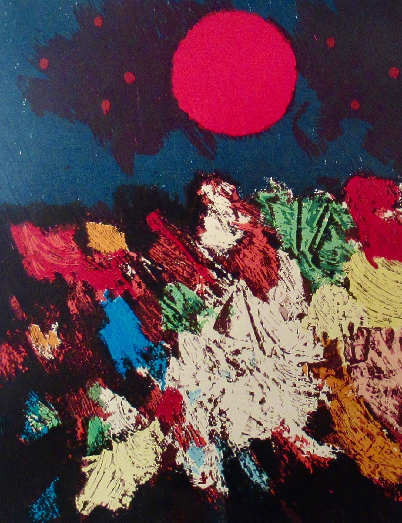 Moon Rocks - Beige Abstract Print by Mordecai Ardon
