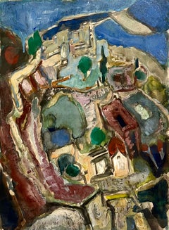 Vintage Israeli Abstract Expressionist Landscape Painting Mordechai Levanon Bezalel Art