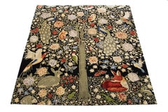 Mordern Black Nepalese Wool & Silk Rug With Multicolor Pictorial Design.