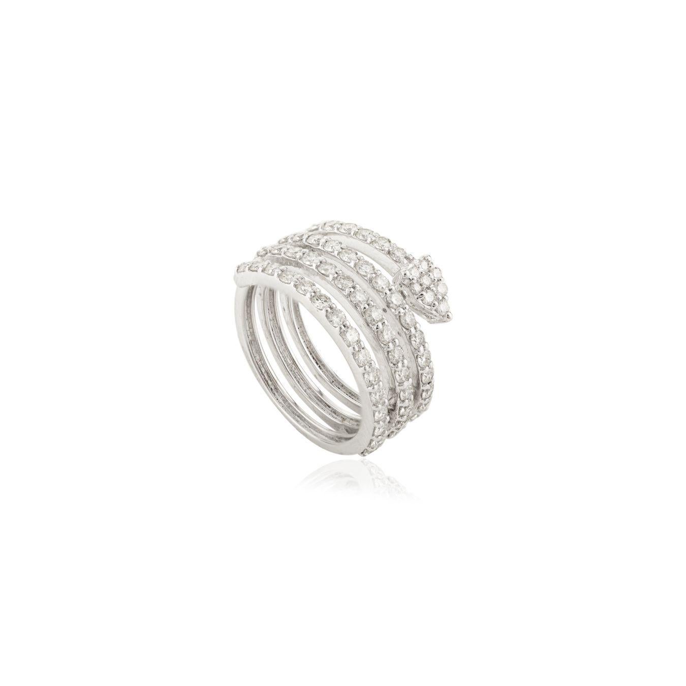 En venta: Mordernista 1.166 Ct. Anillo de Cóctel Espiral de Diamantes en Oro Blanco de 18k  3